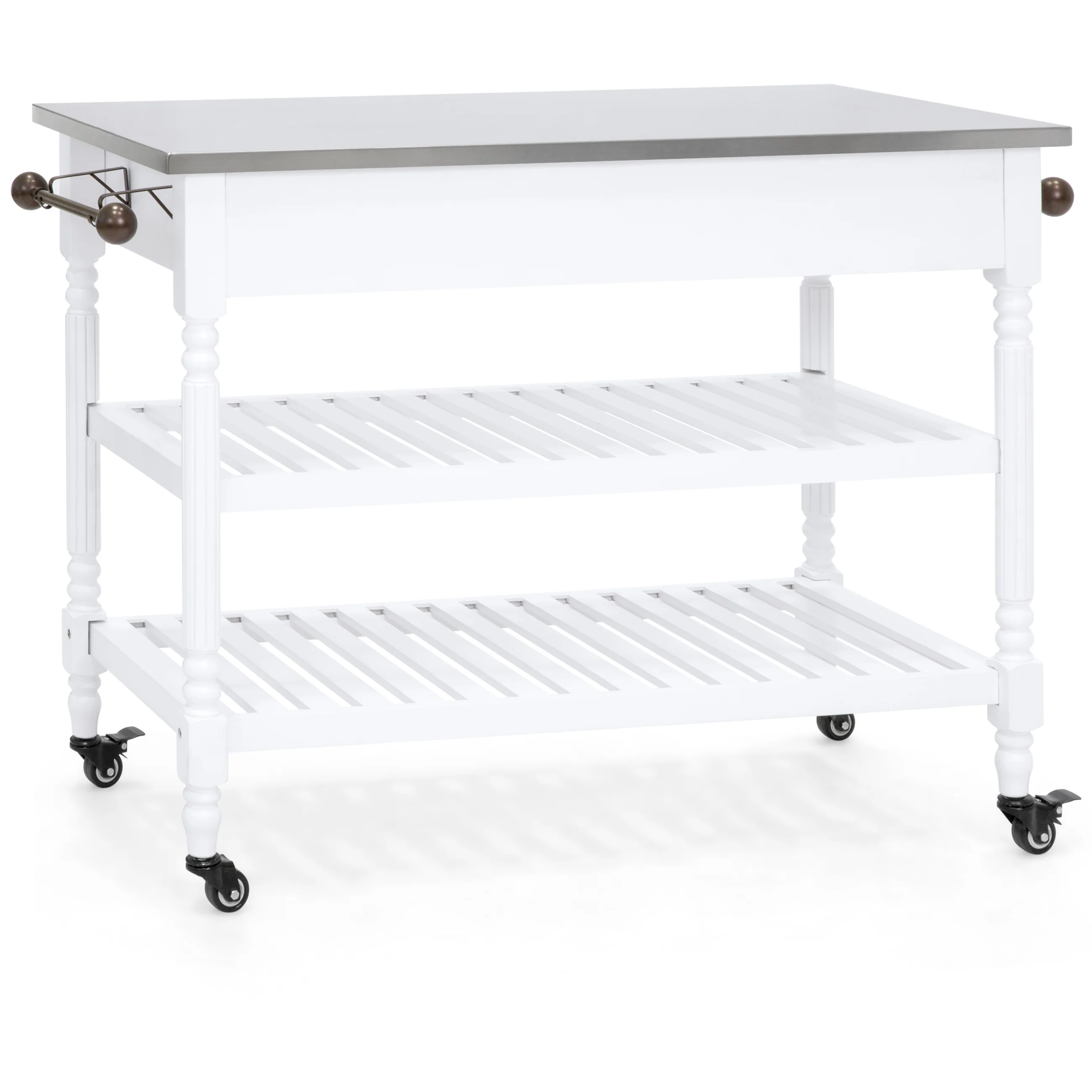 Kitchen Island Storage & Bar Cart w/ Stainless Steel Top - Image 3
