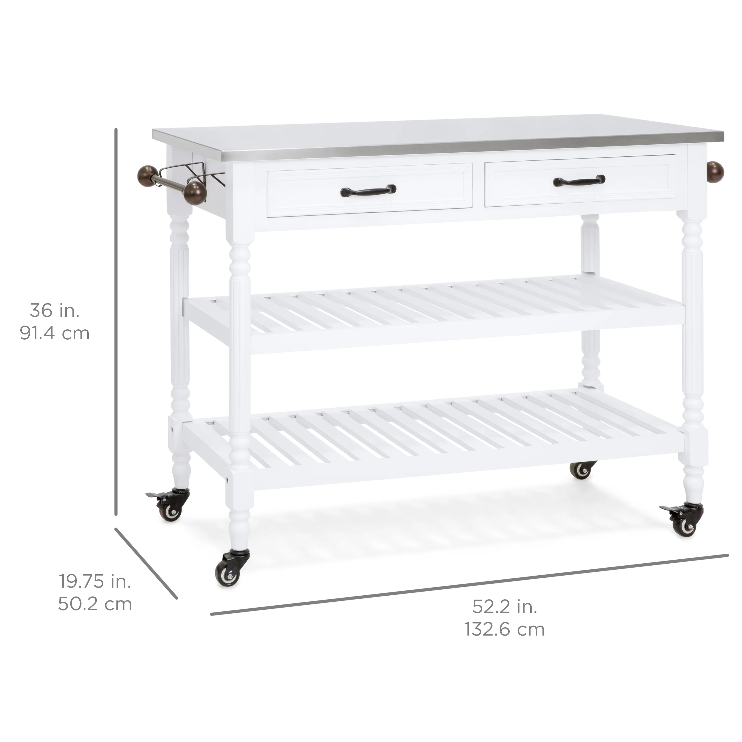 Kitchen Island Storage & Bar Cart w/ Stainless Steel Top - Image 6