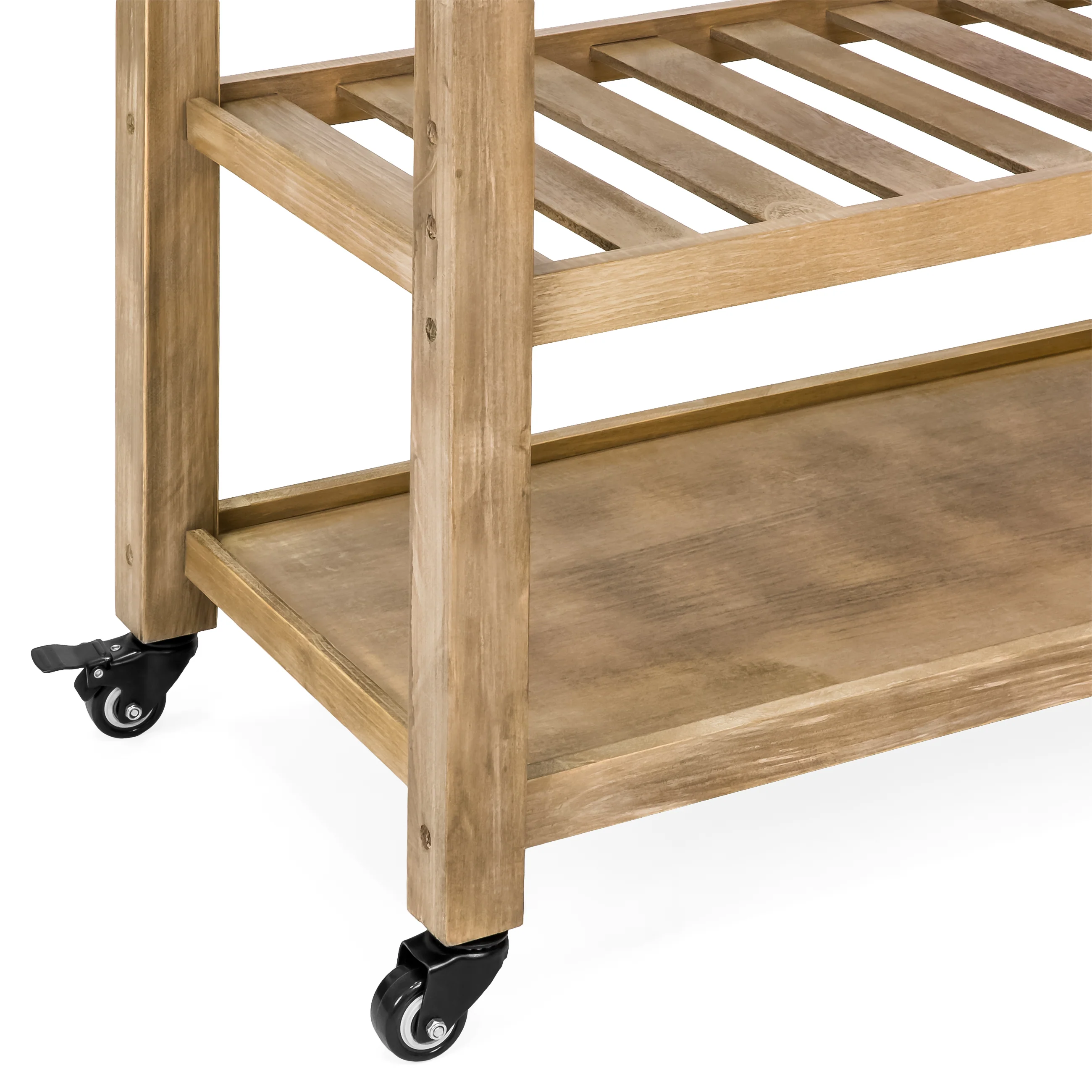 Kitchen Island Storage & Bar Cart w/ Stainless Steel Top - Rustic Wood - Image 5