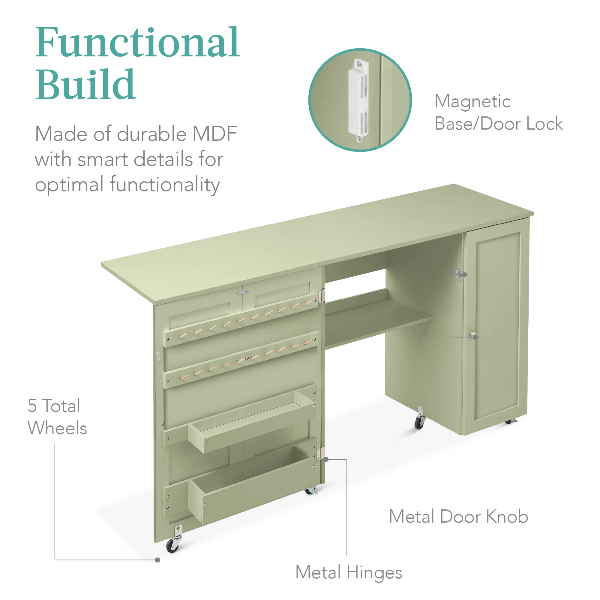 Large Portable Folding Sewing Table Multipurpose Craft Station w/ Wheels - Image 14