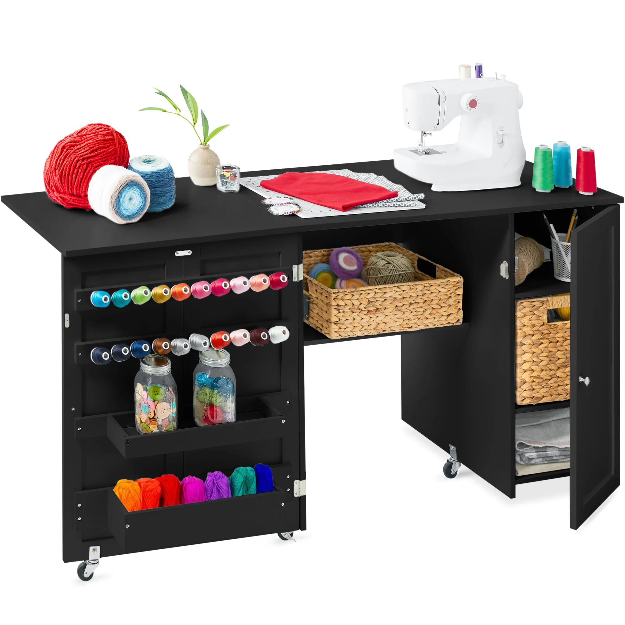 Large Portable Folding Sewing Table Multipurpose Craft Station w/ Wheels - Image 15