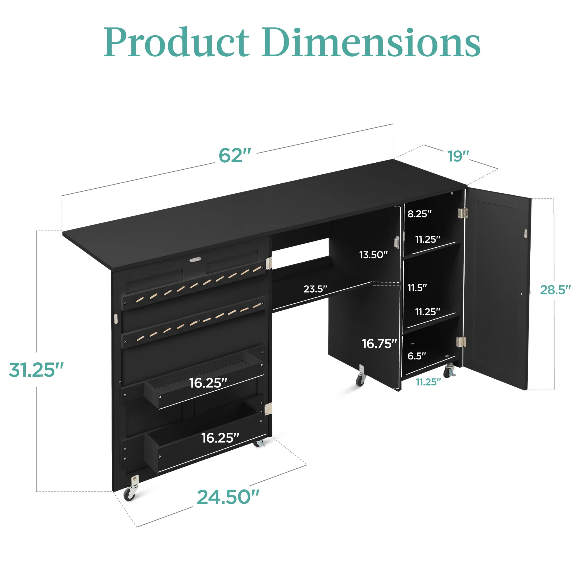Large Portable Folding Sewing Table Multipurpose Craft Station w/ Wheels - Image 16