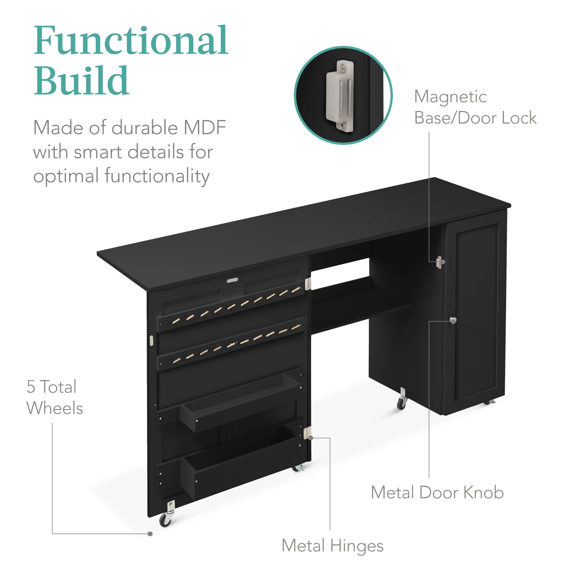 Large Portable Folding Sewing Table Multipurpose Craft Station w/ Wheels - Image 21