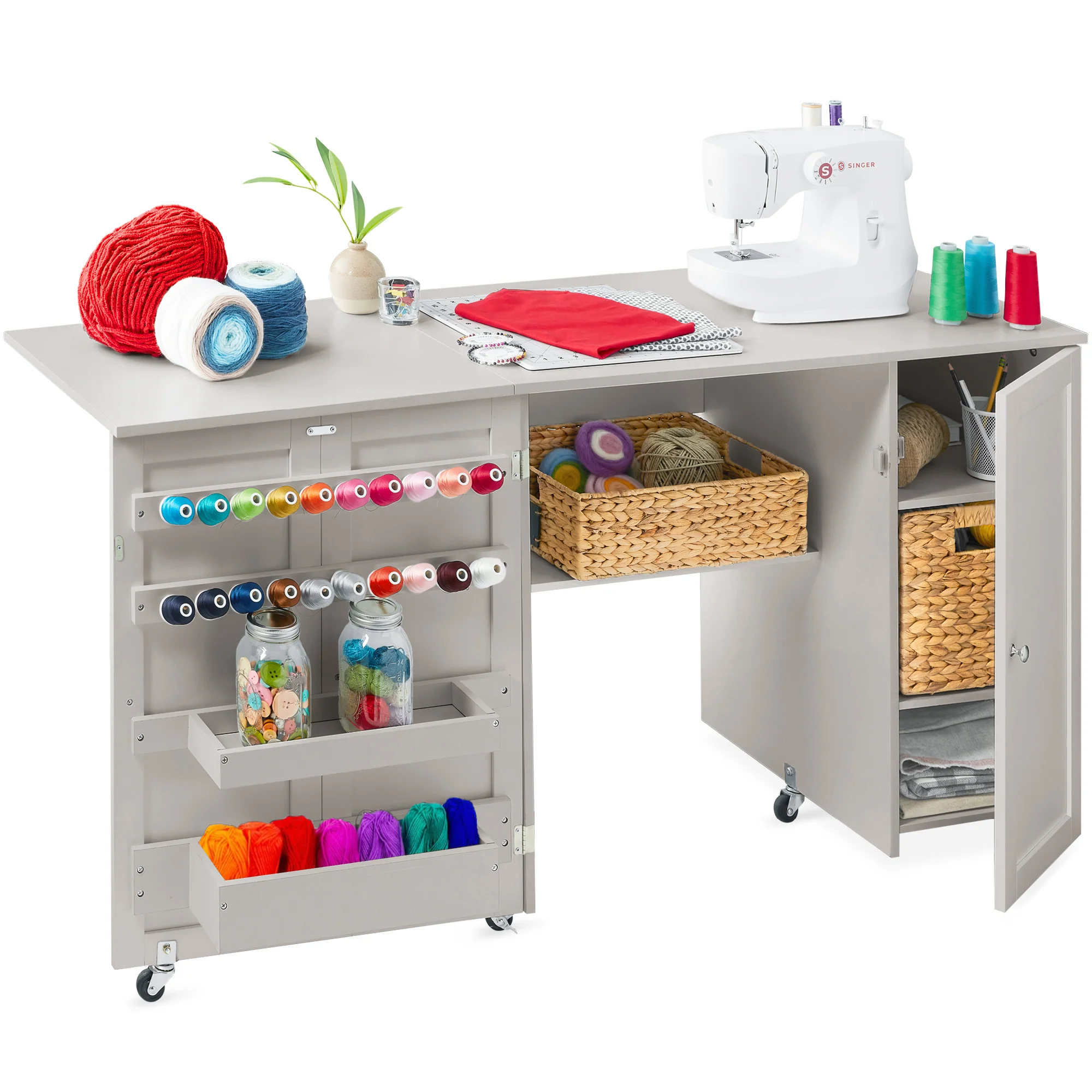 Large Portable Folding Sewing Table Multipurpose Craft Station w/ Wheels - Image 22