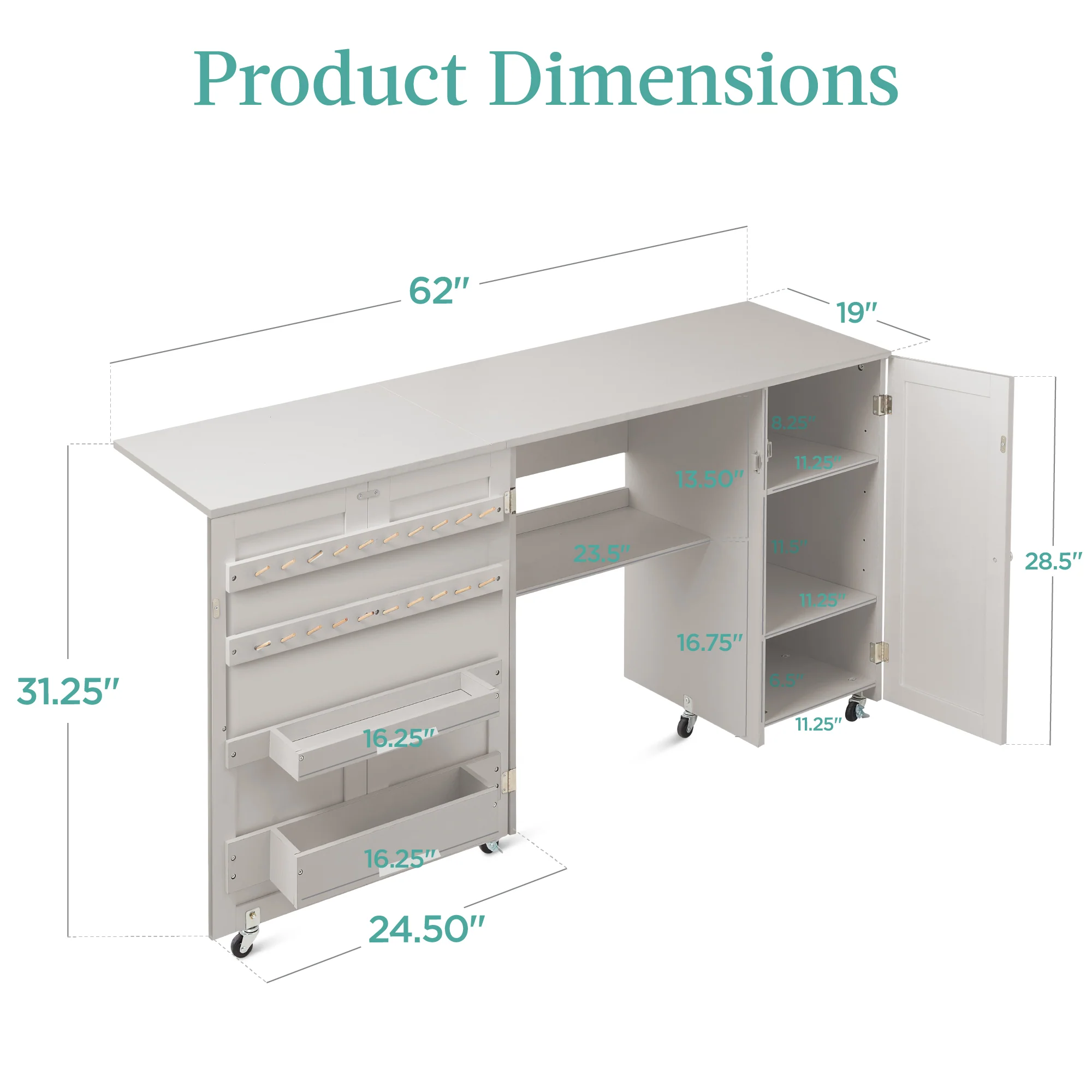 Large Portable Folding Sewing Table Multipurpose Craft Station w/ Wheels - Image 23