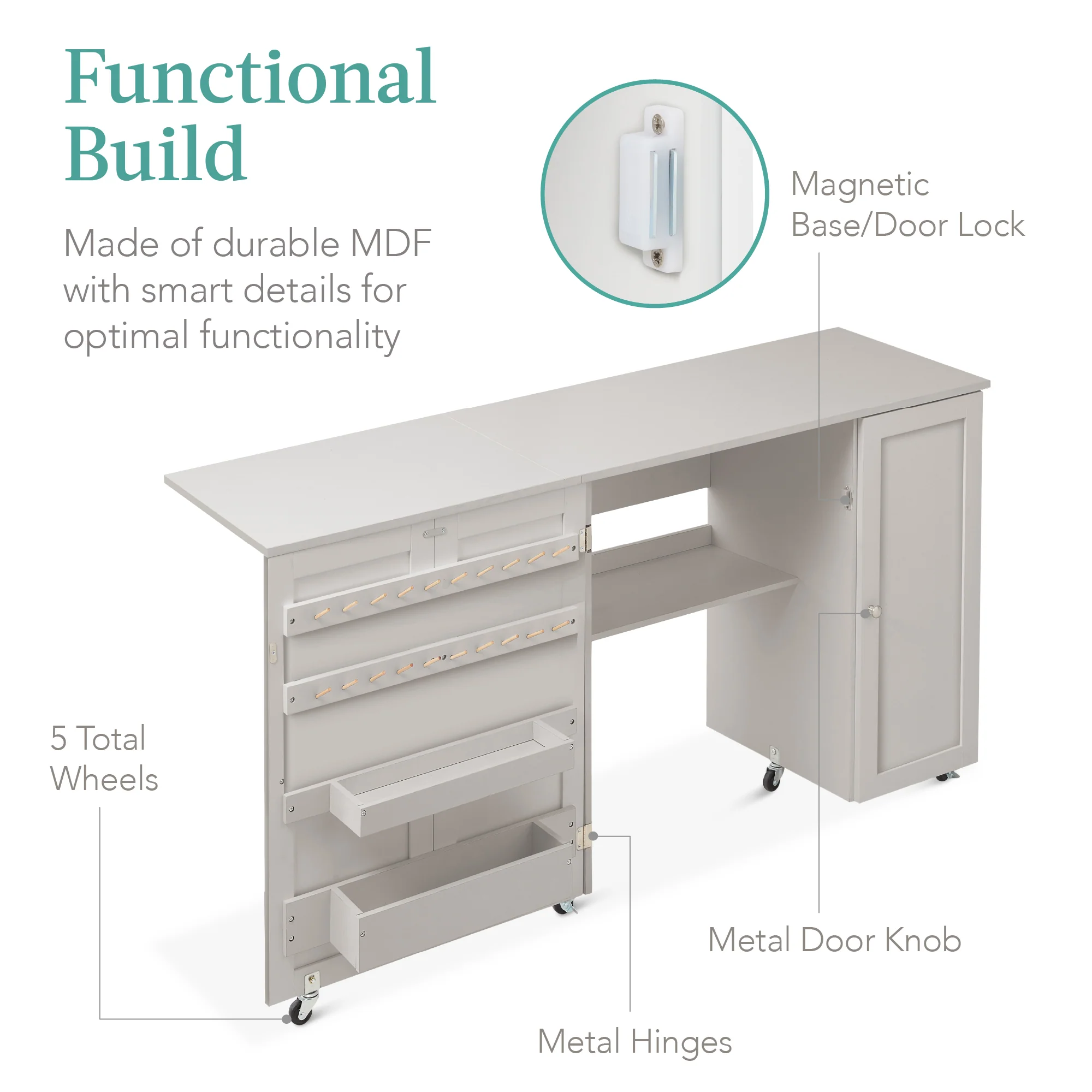 Large Portable Folding Sewing Table Multipurpose Craft Station w/ Wheels - Image 28
