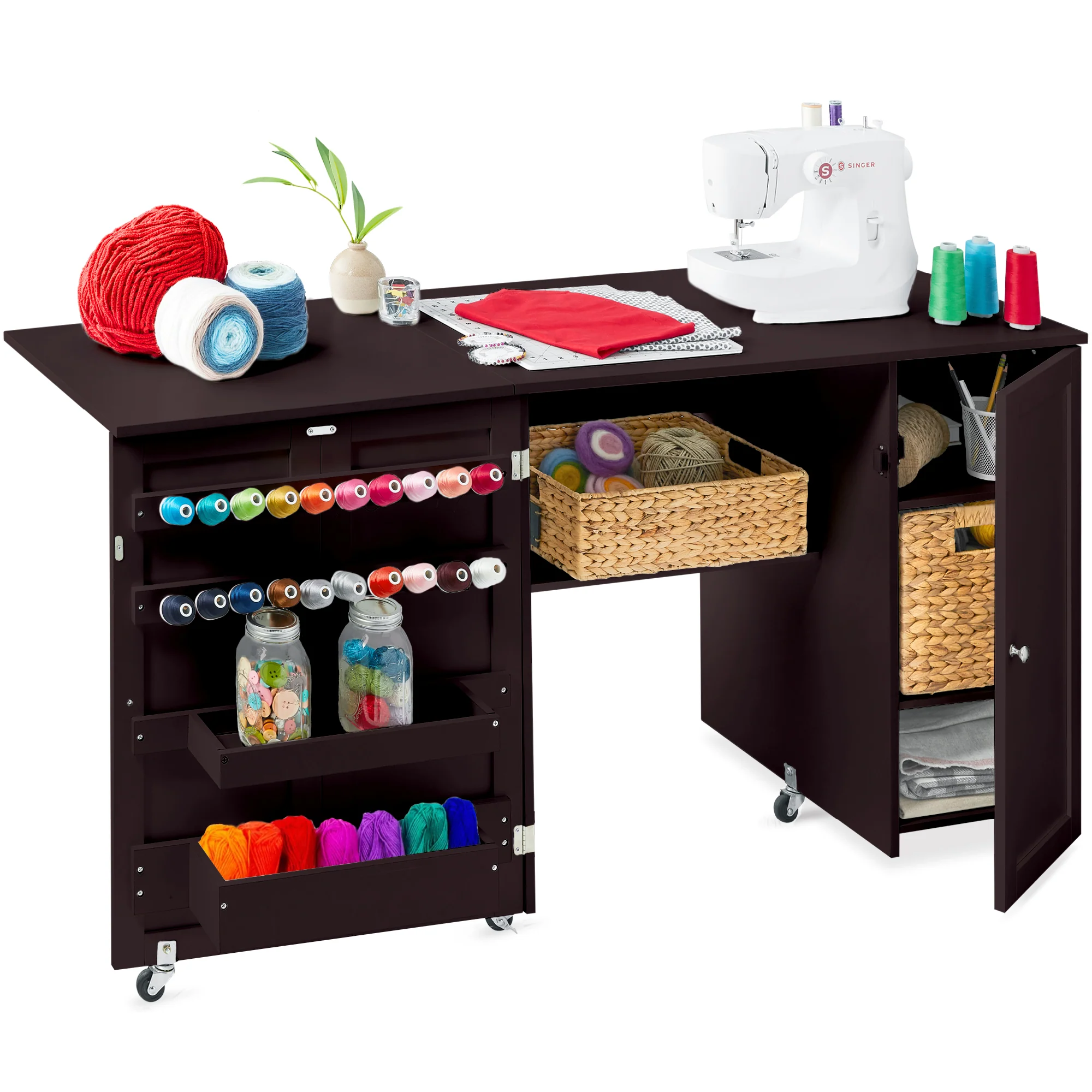 Large Portable Folding Sewing Table Multipurpose Craft Station w/ Wheels - Image 36