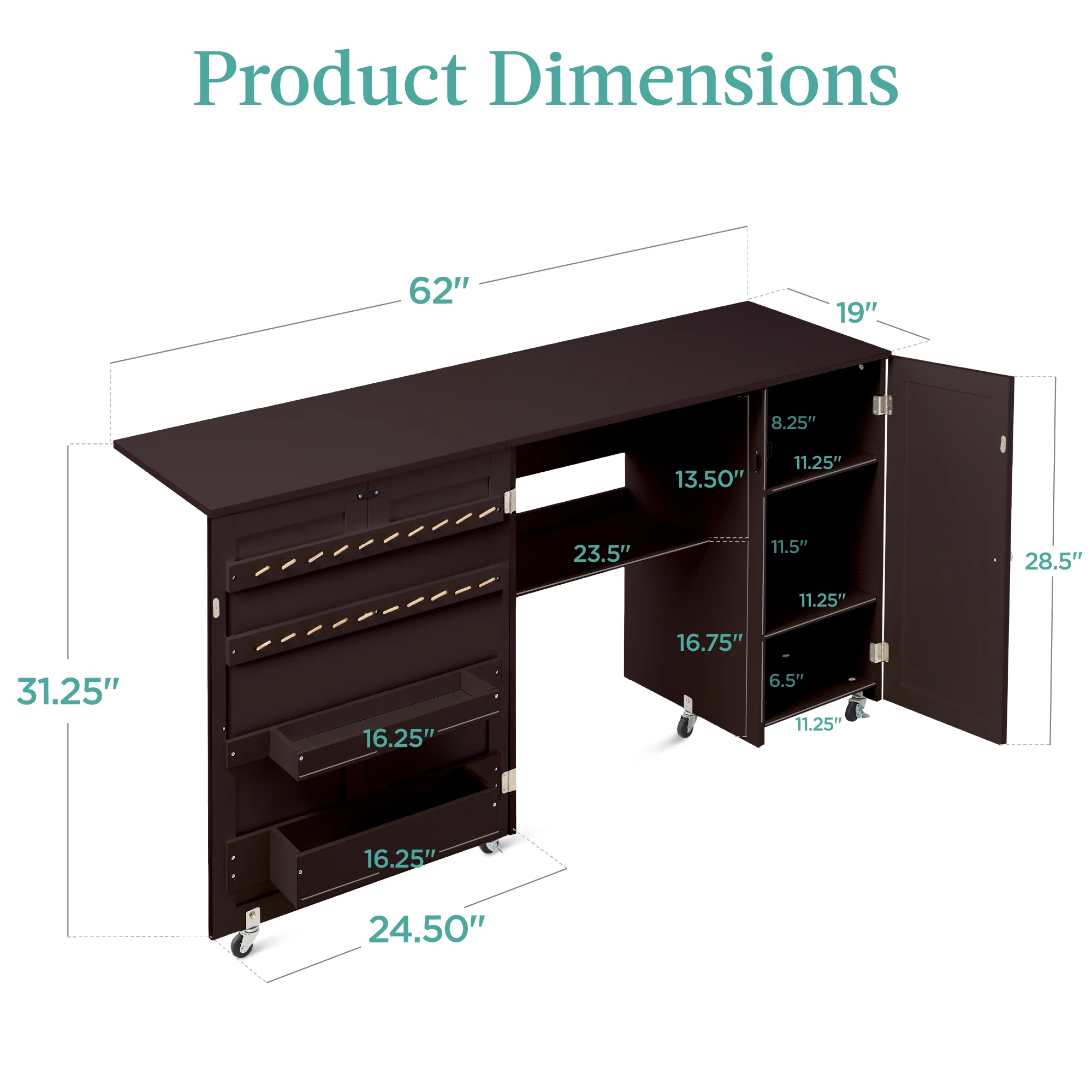 Large Portable Folding Sewing Table Multipurpose Craft Station w/ Wheels - Image 37