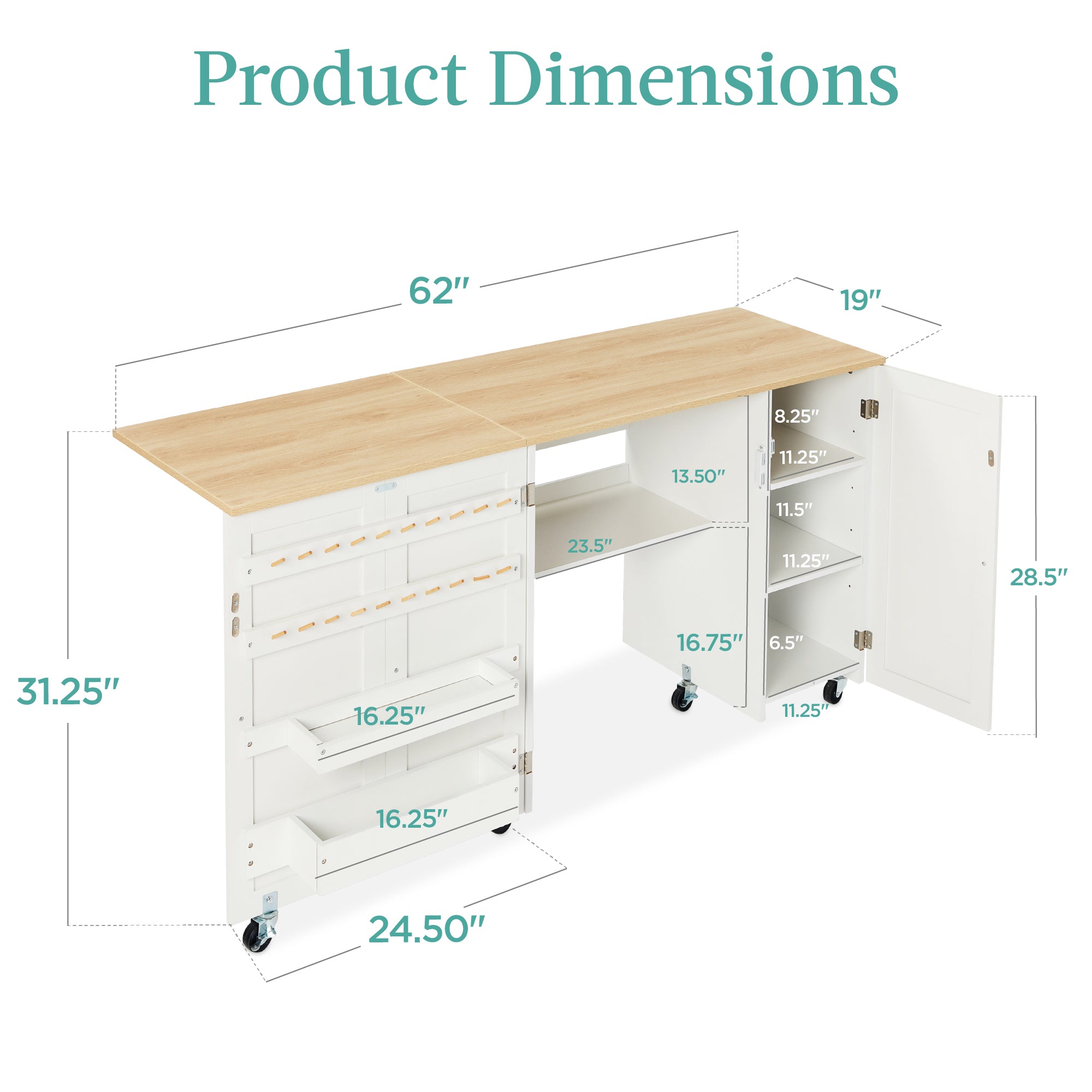 Large Portable Folding Sewing Table Multipurpose Craft Station w/ Wheels - Image 44