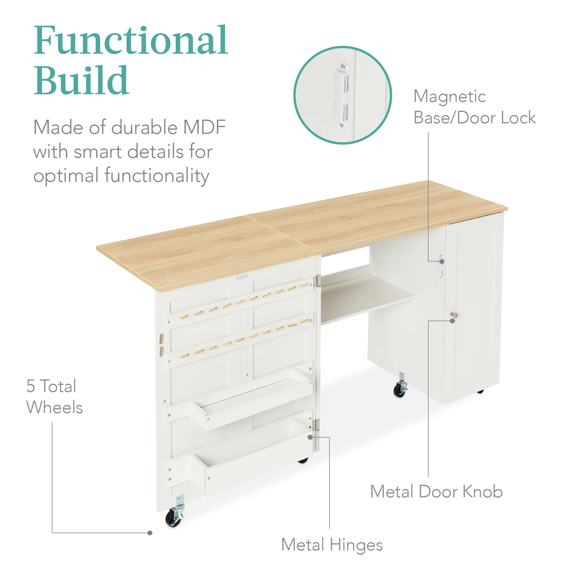 Large Portable Folding Sewing Table Multipurpose Craft Station w/ Wheels - Image 49