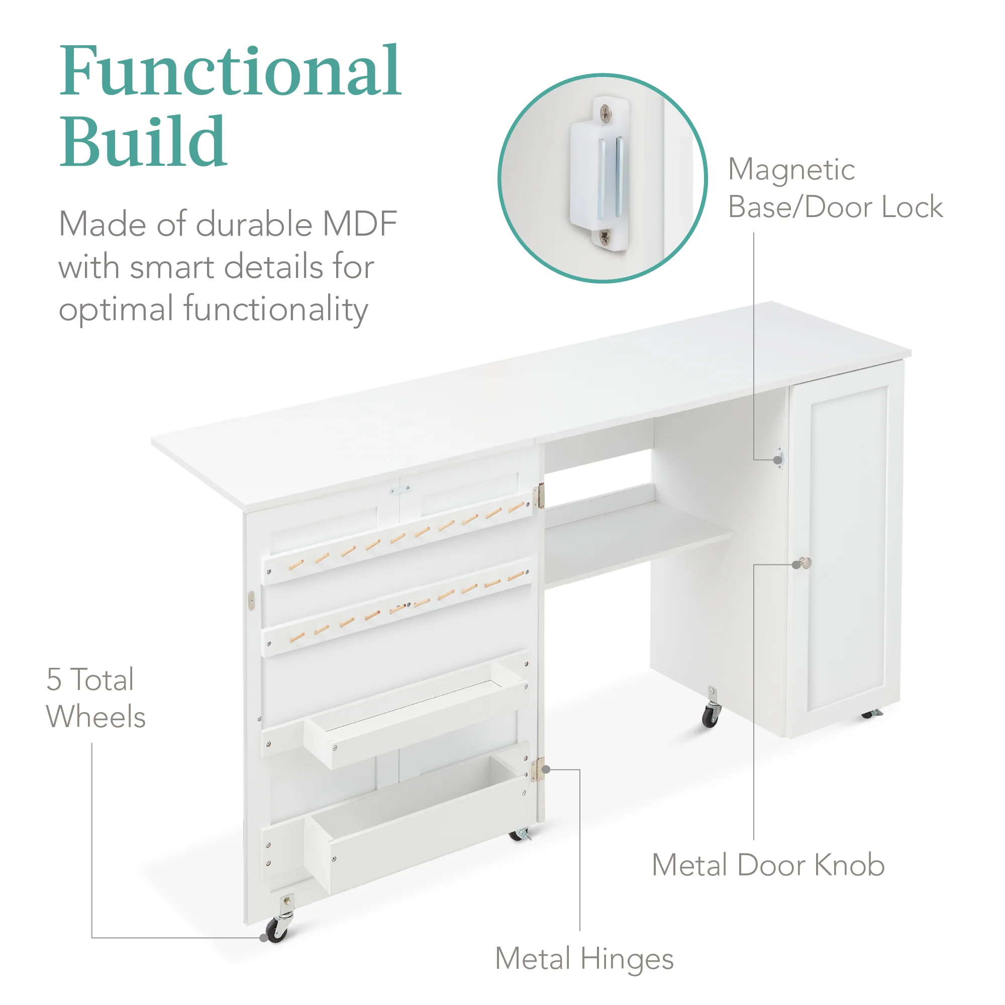 Large Portable Folding Sewing Table Multipurpose Craft Station w/ Wheels - Image 56