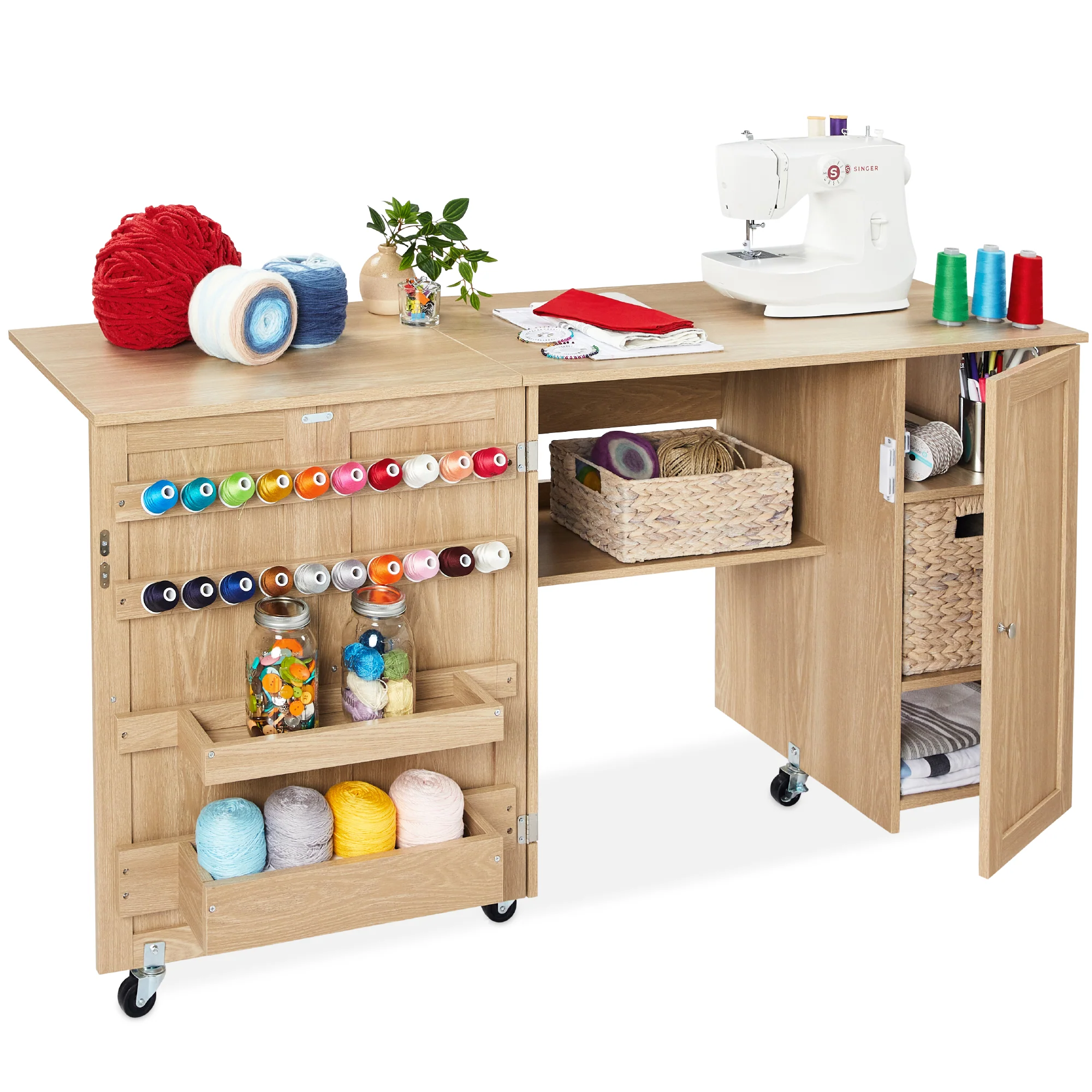 Large Portable Folding Sewing Table Multipurpose Craft Station w/ Wheels - Image 57