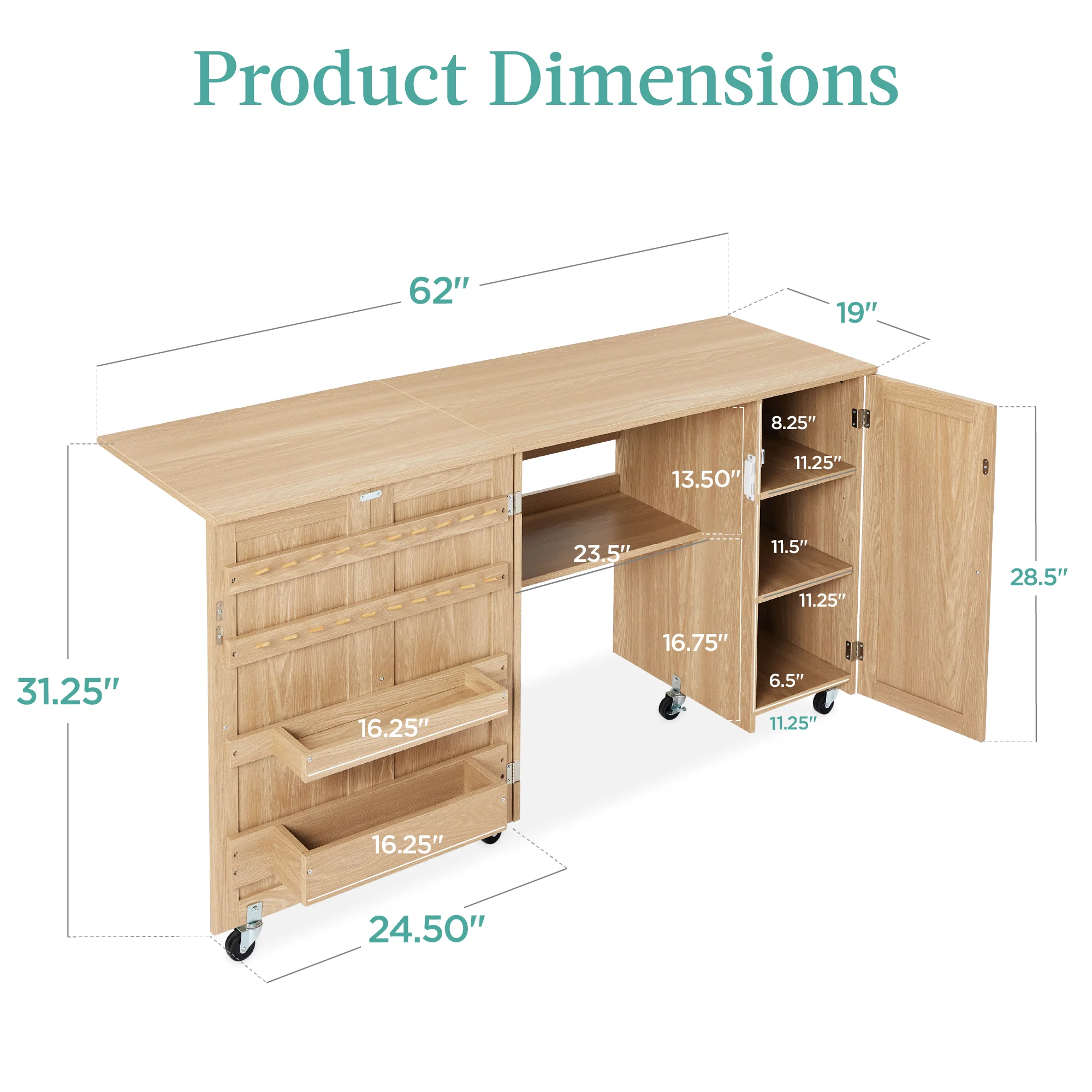 Large Portable Folding Sewing Table Multipurpose Craft Station w/ Wheels - Image 58