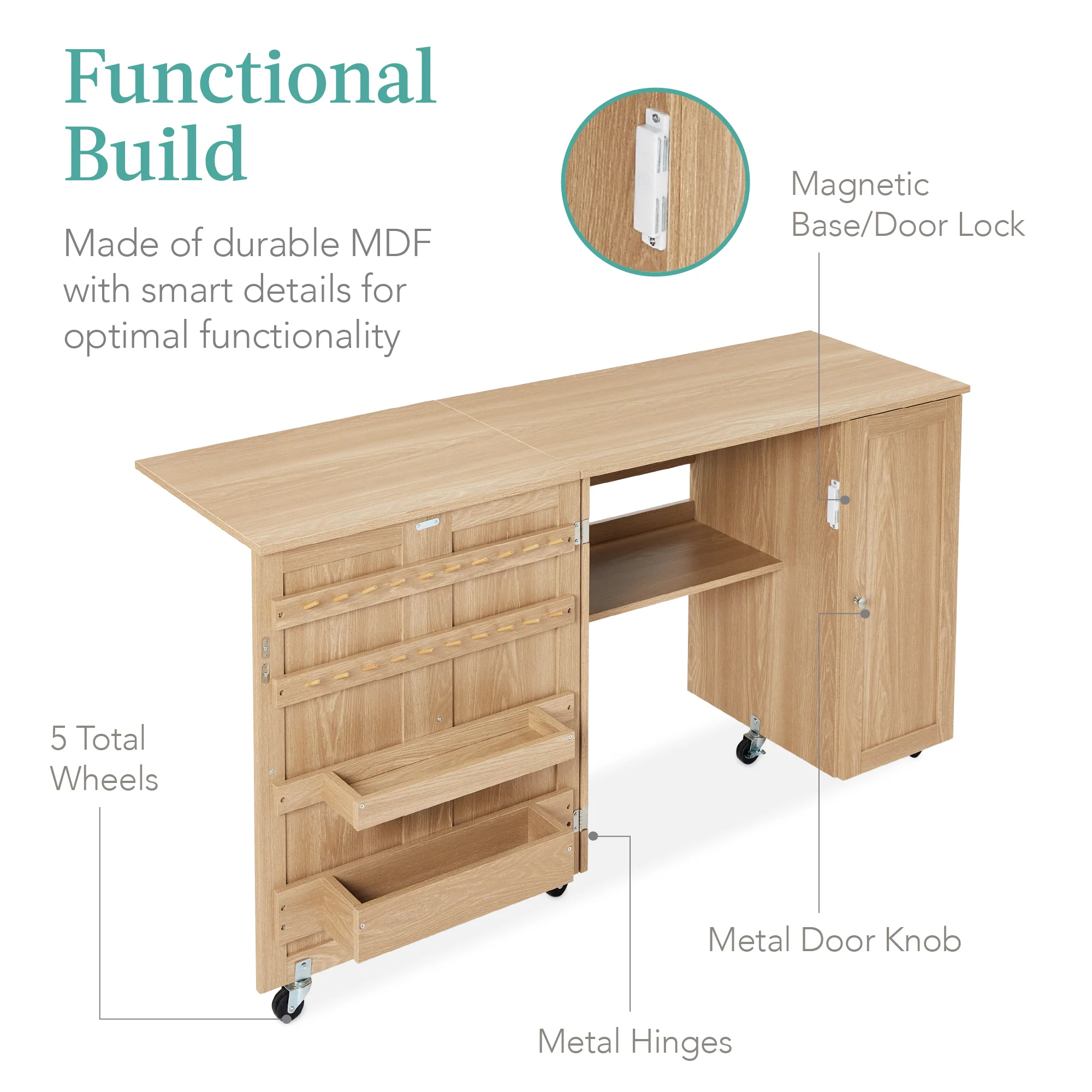 Large Portable Folding Sewing Table Multipurpose Craft Station w/ Wheels - Image 63