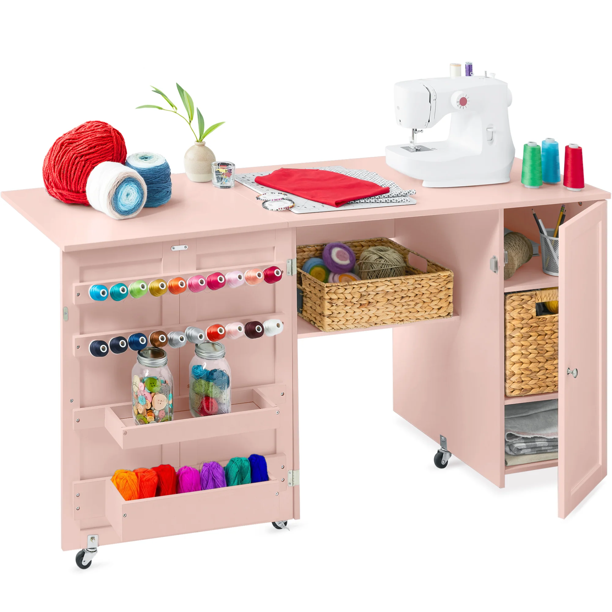 Large Portable Folding Sewing Table Multipurpose Craft Station w/ Wheels - Image 64