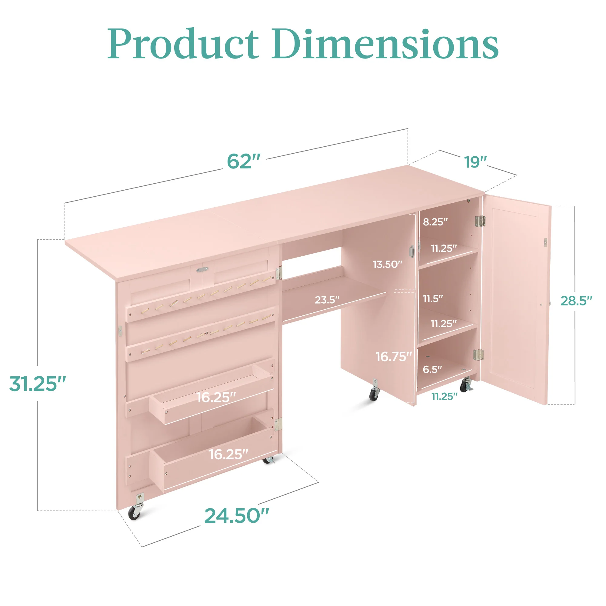 Large Portable Folding Sewing Table Multipurpose Craft Station w/ Wheels - Image 65