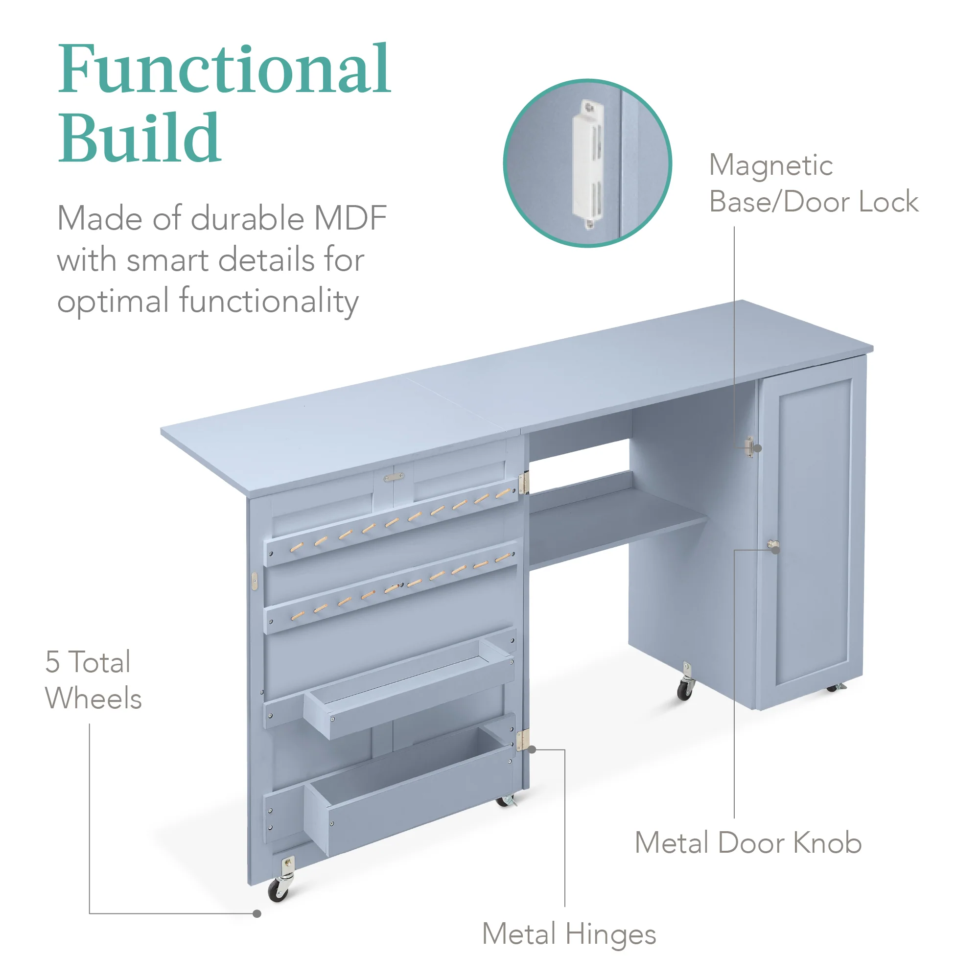Large Portable Folding Sewing Table Multipurpose Craft Station w/ Wheels - Image 7
