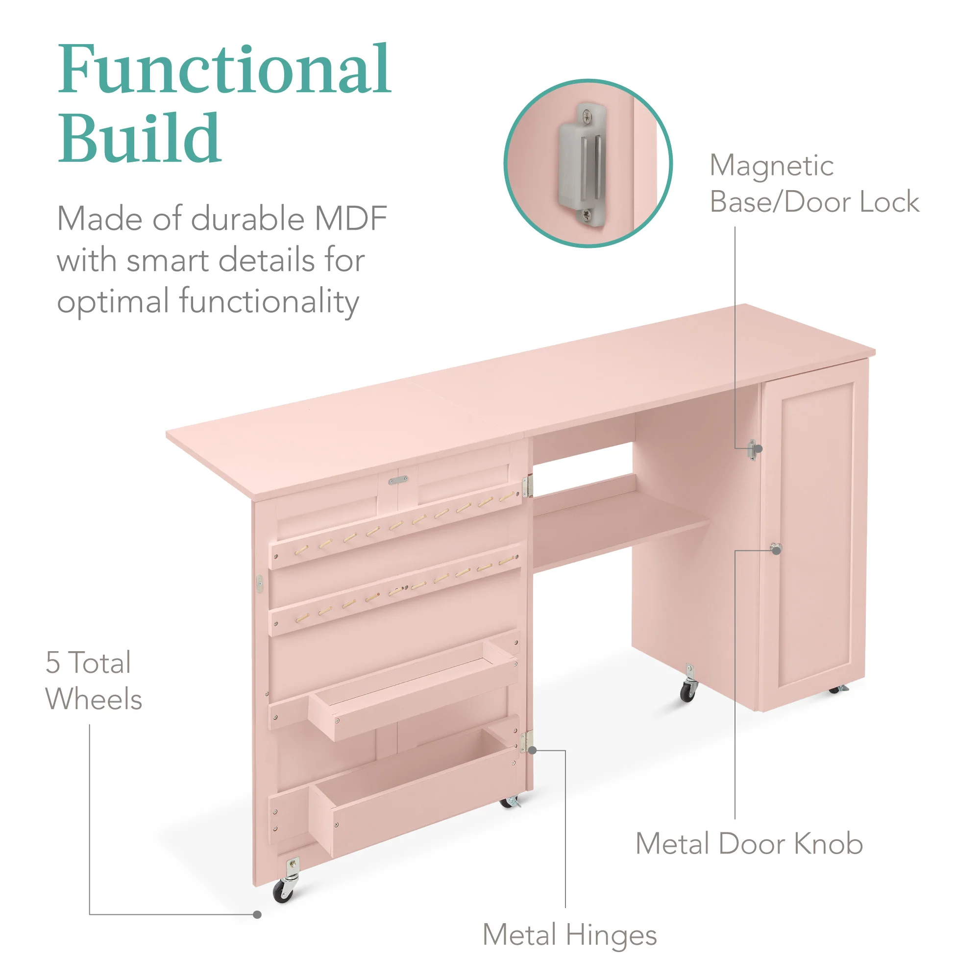 Large Portable Folding Sewing Table Multipurpose Craft Station w/ Wheels - Image 70