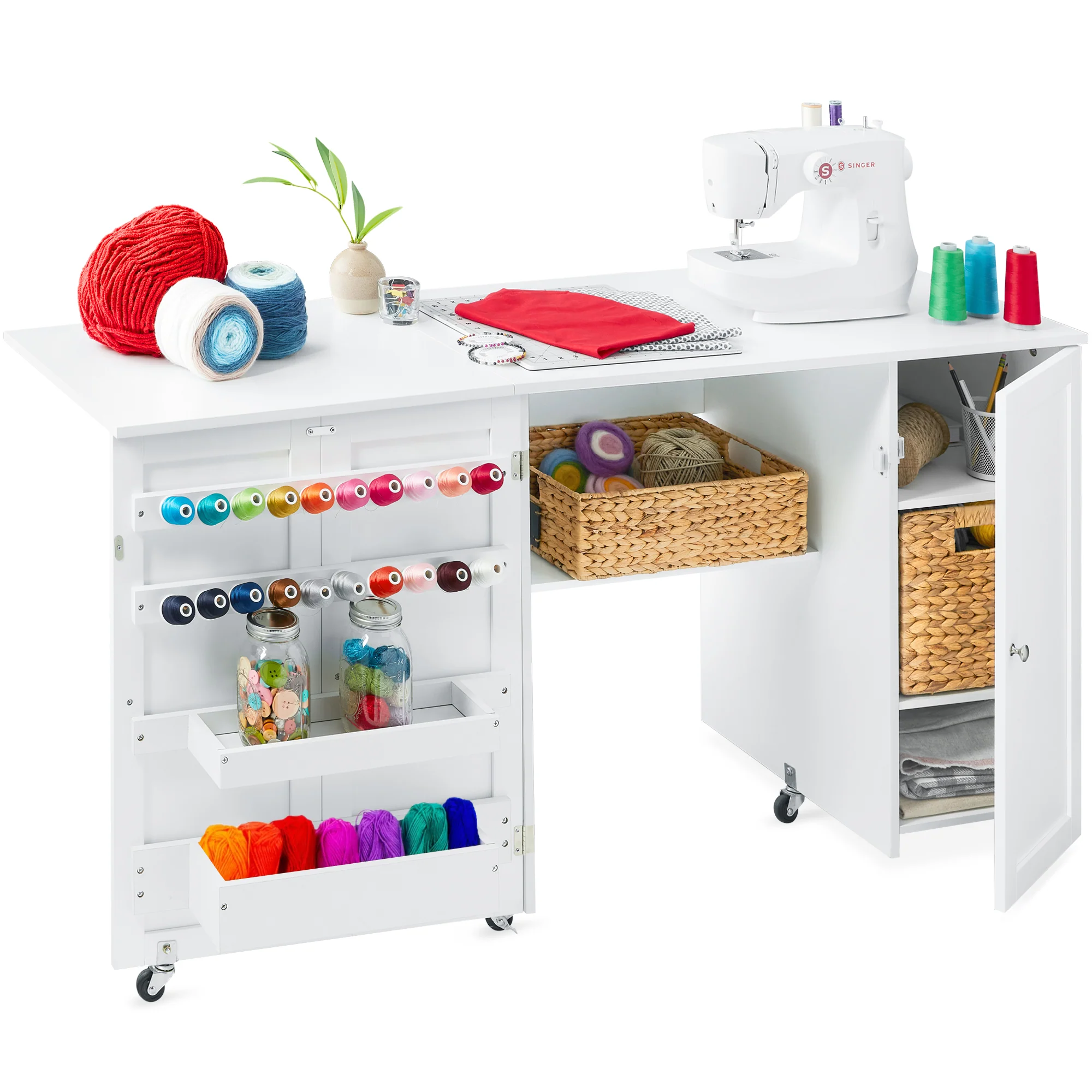 Large Portable Folding Sewing Table Multipurpose Craft Station w/ Wheels - Image 71