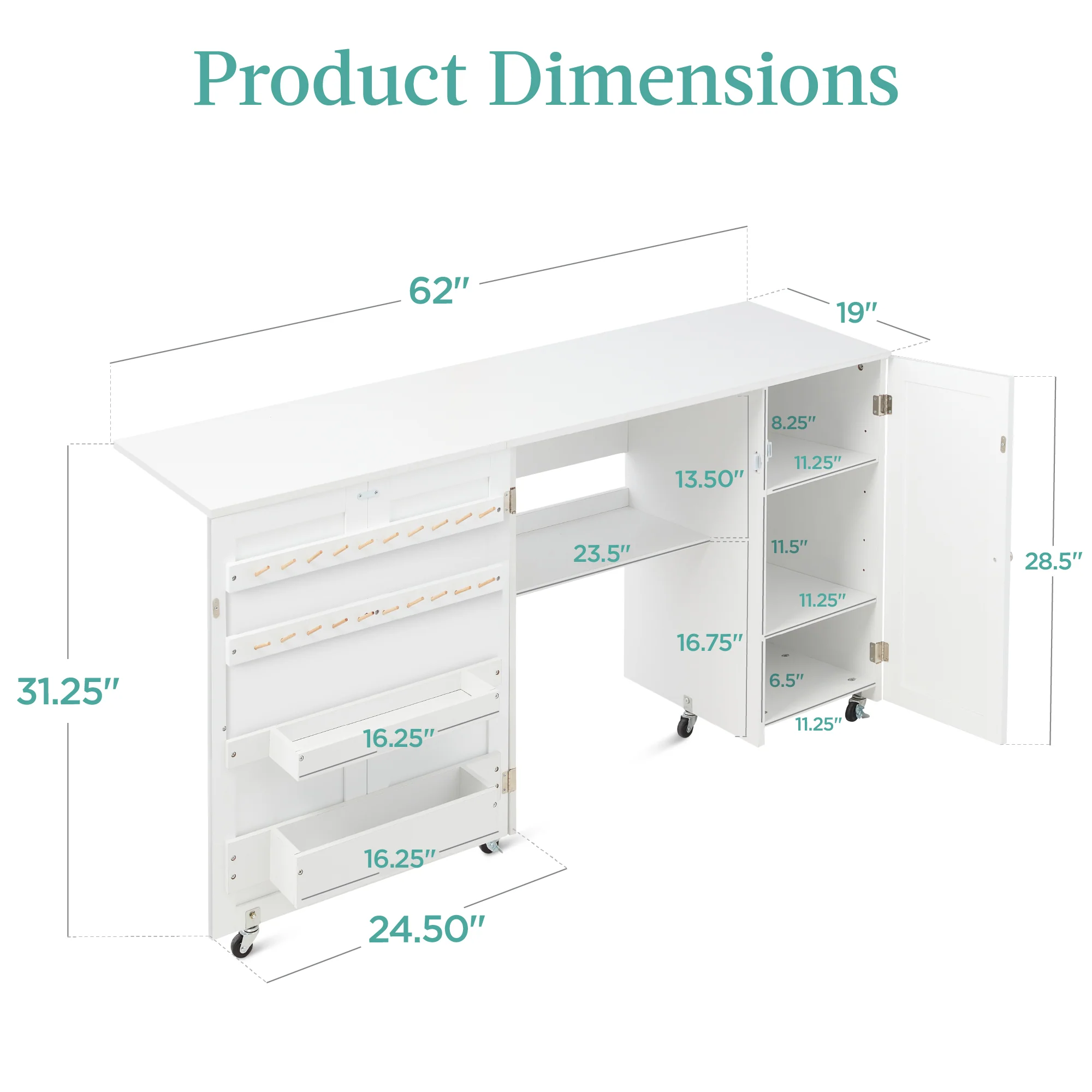 Large Portable Folding Sewing Table Multipurpose Craft Station w/ Wheels - Image 72