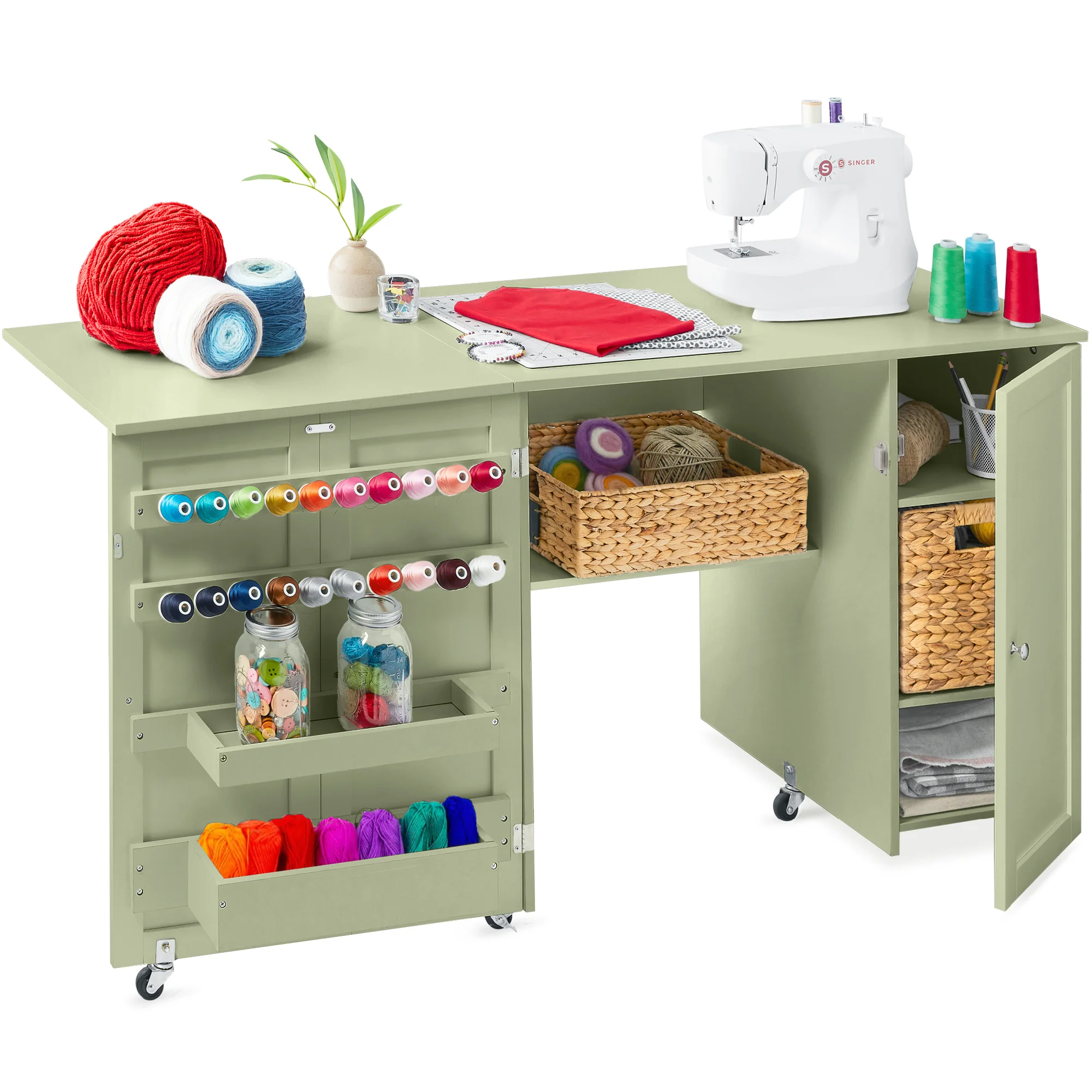 Large Portable Folding Sewing Table Multipurpose Craft Station w/ Wheels - Image 8