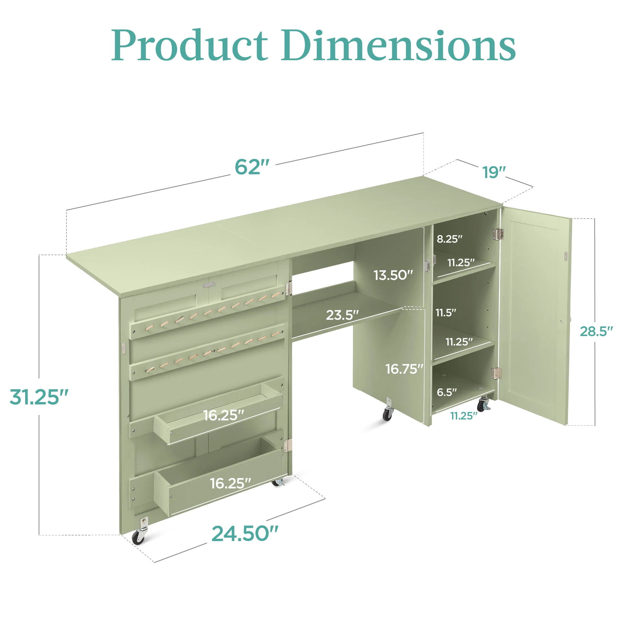 Large Portable Folding Sewing Table Multipurpose Craft Station w/ Wheels - Image 9