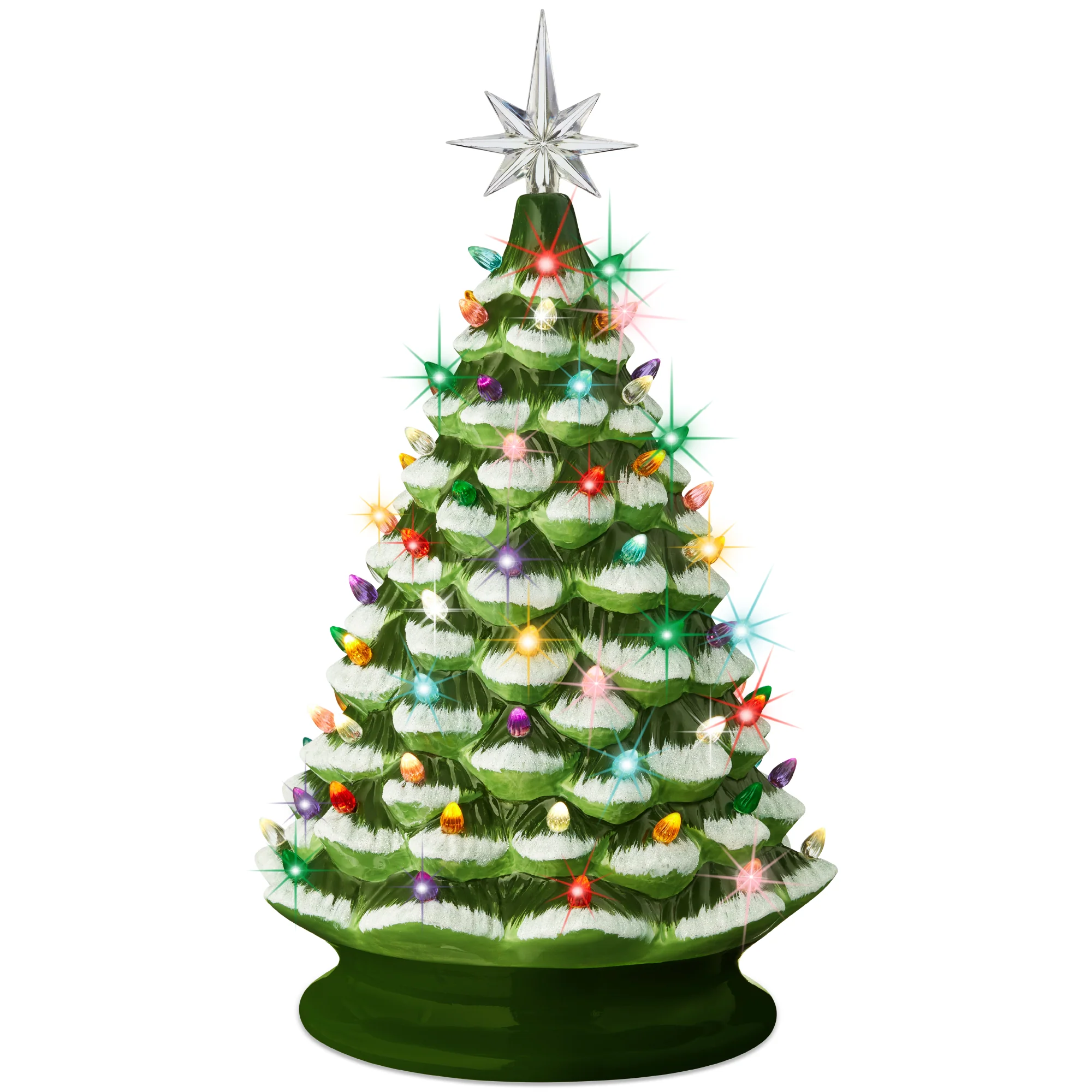 Large Pre-Lit Ceramic Christmas Tree Decoration w/ LED Light, Timer - 18in - Image 15