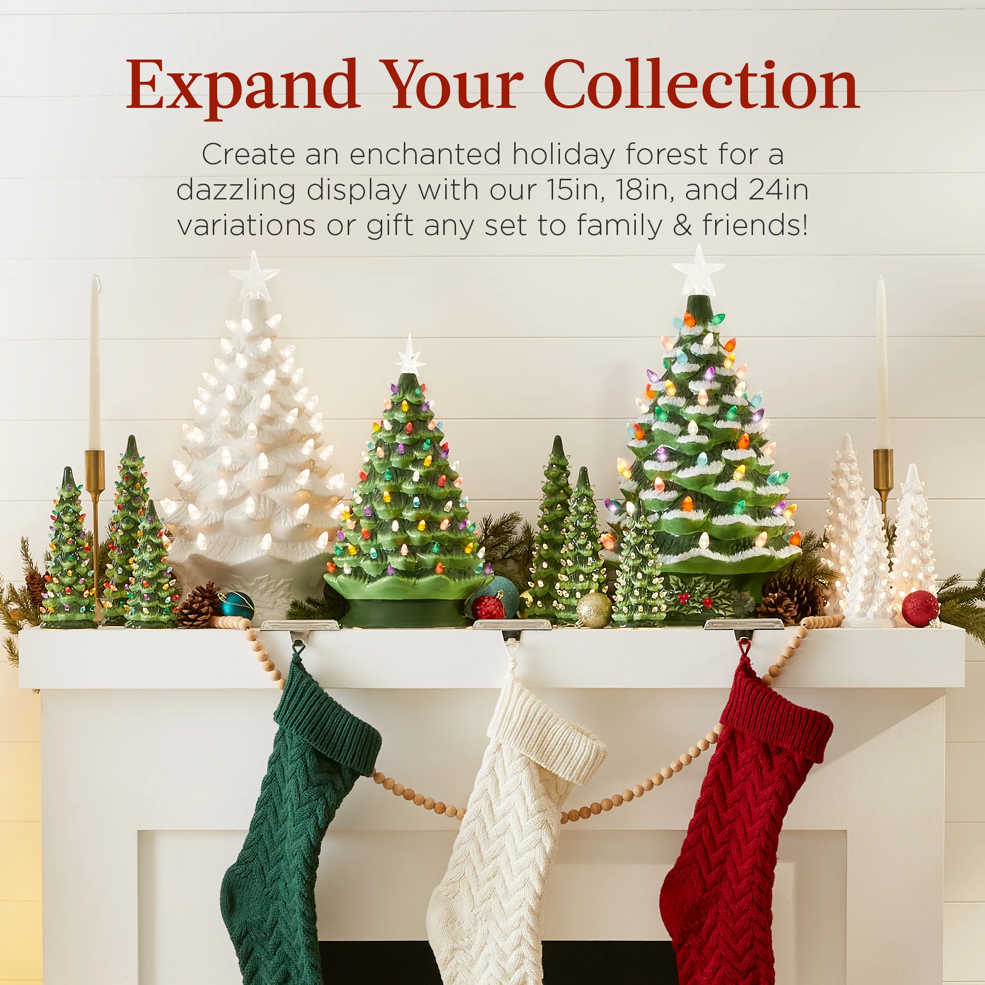 Large Pre-Lit Ceramic Christmas Tree Decoration w/ LED Light, Timer - 18in - Image 20
