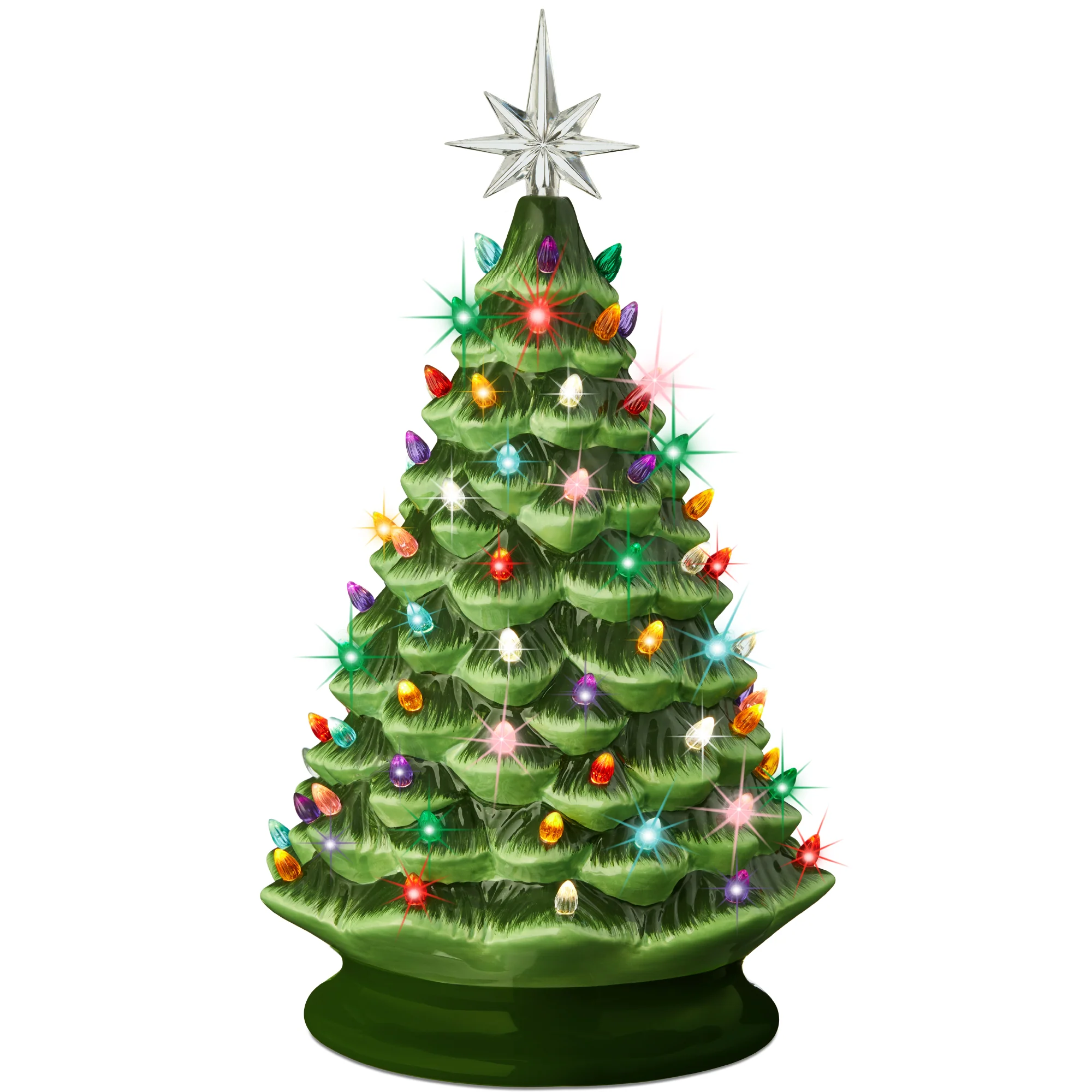 Large Pre-Lit Ceramic Christmas Tree Decoration w/ LED Light, Timer - 18in - Image 8