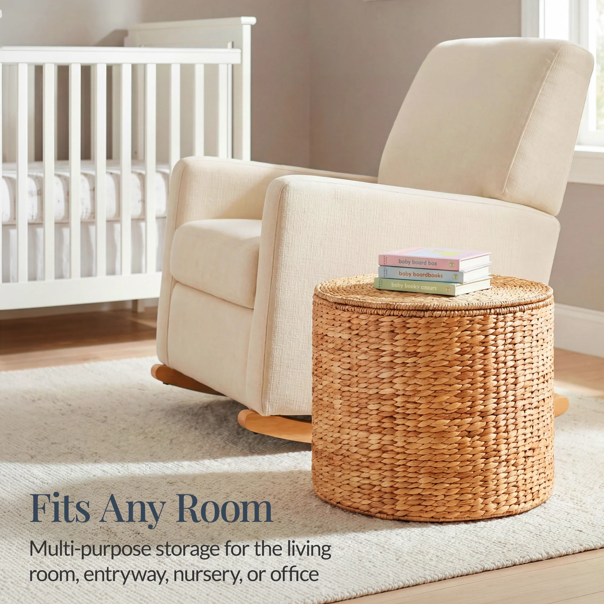 Large Round Storage Ottoman W/ Lid, Handwoven Water Hyacinth Footstool - Image 13