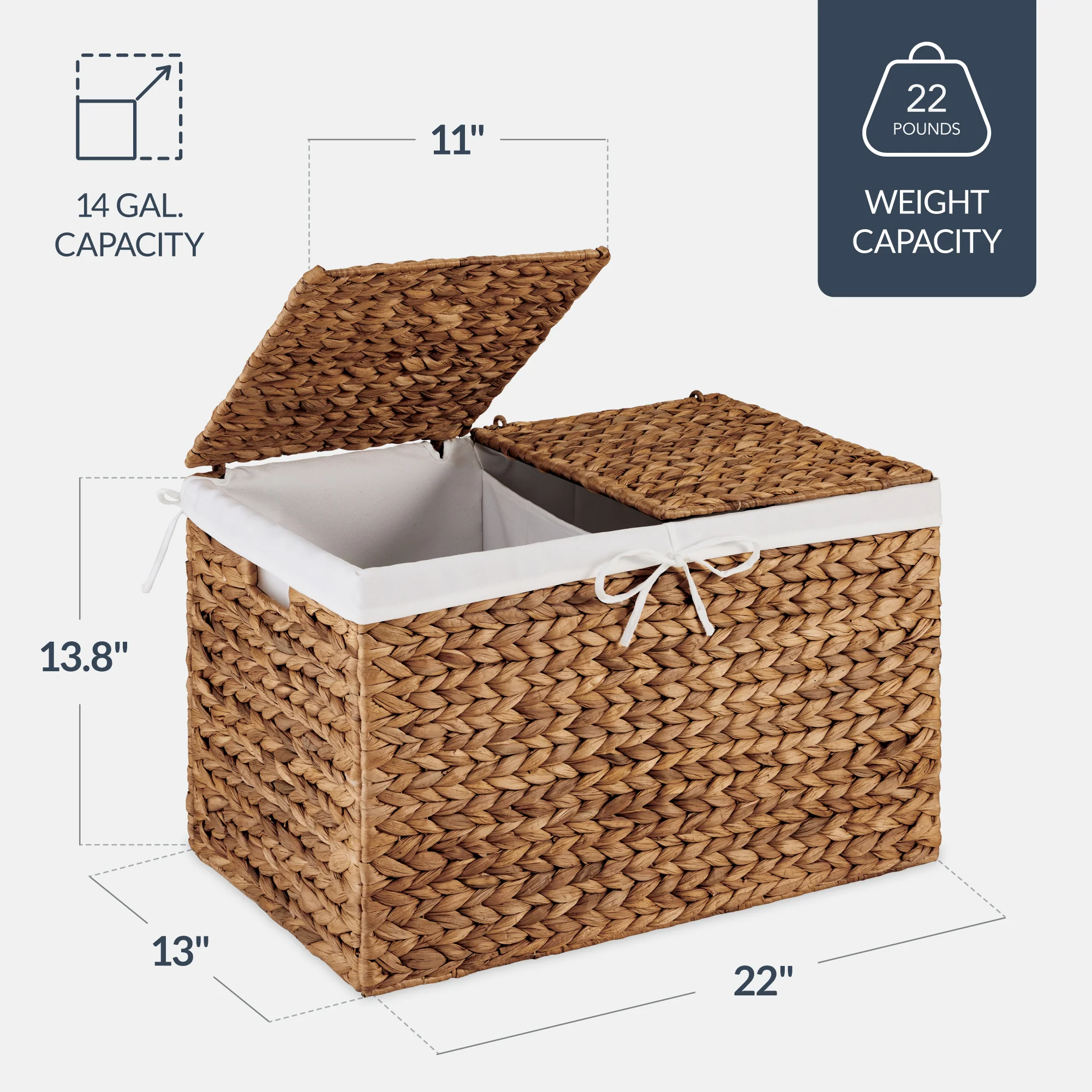 Large Storage Basket w/ Separate Lid, Washable Sectioned Liner Bag - Image 11