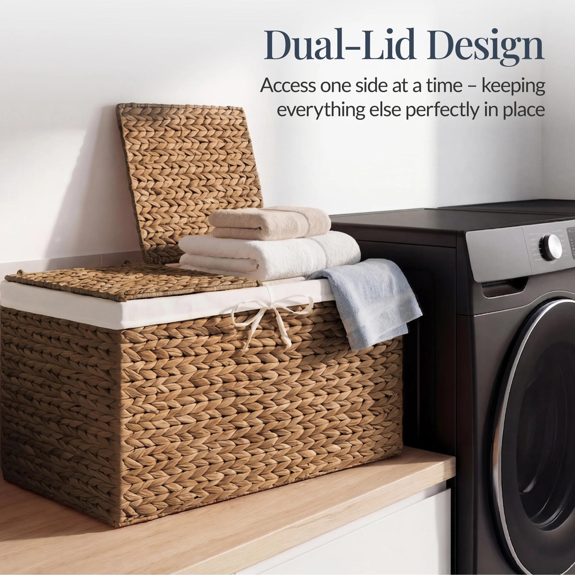 Large Storage Basket w/ Separate Lid, Washable Sectioned Liner Bag - Image 15