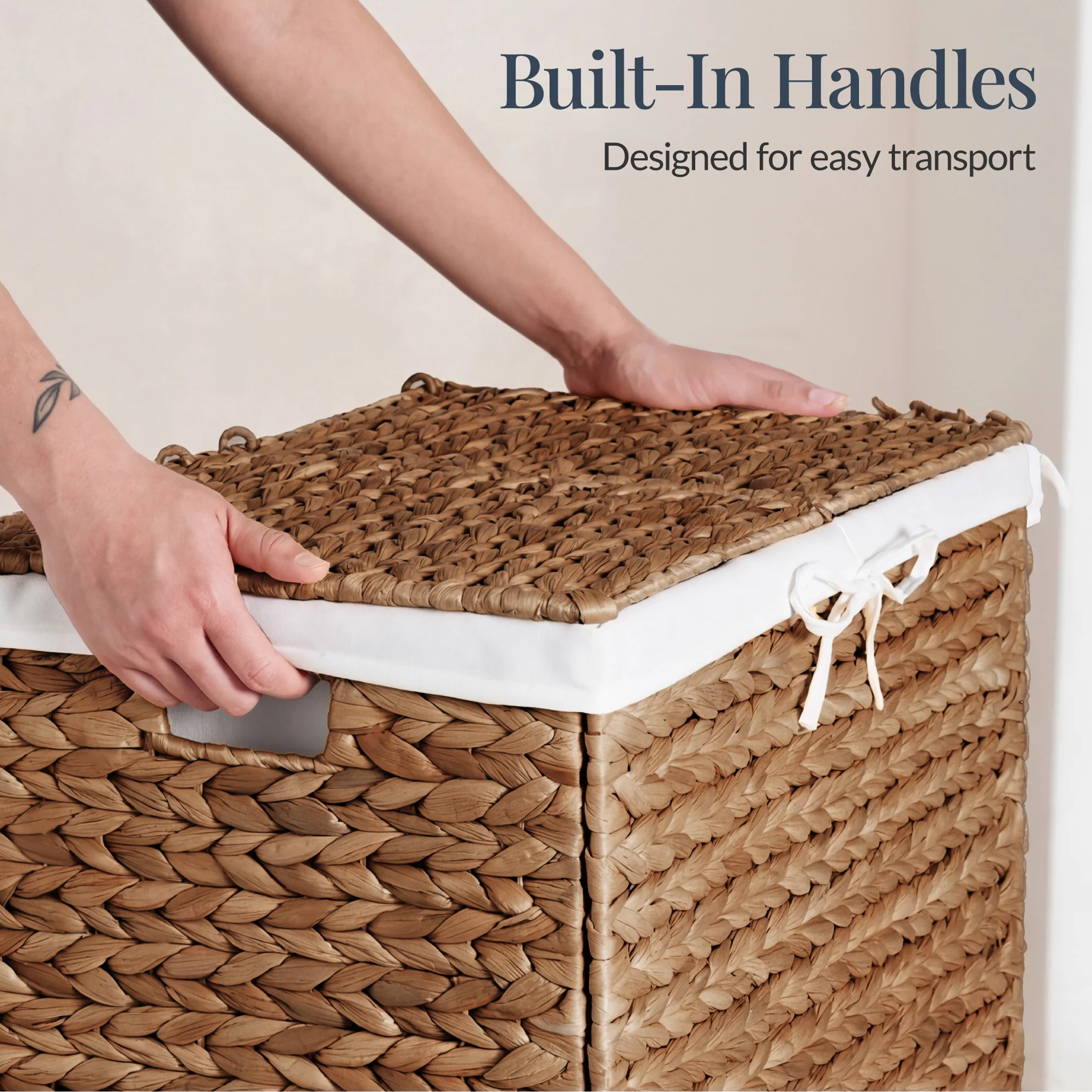 Large Storage Basket w/ Separate Lid, Washable Sectioned Liner Bag - Image 17