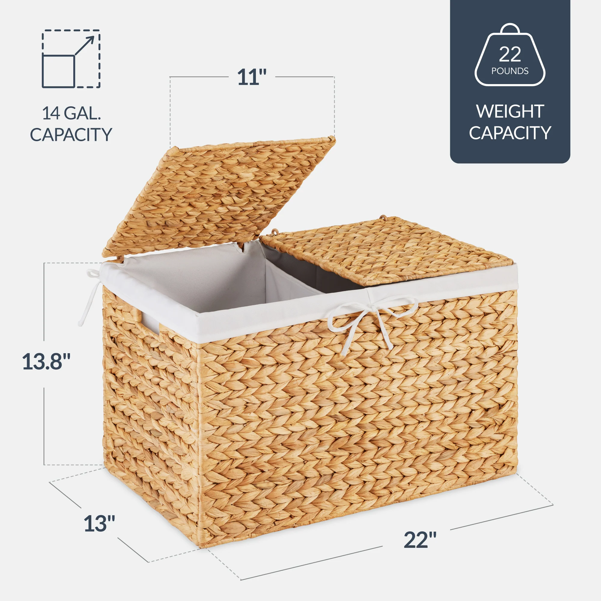 Large Storage Basket w/ Separate Lid, Washable Sectioned Liner Bag - Image 2