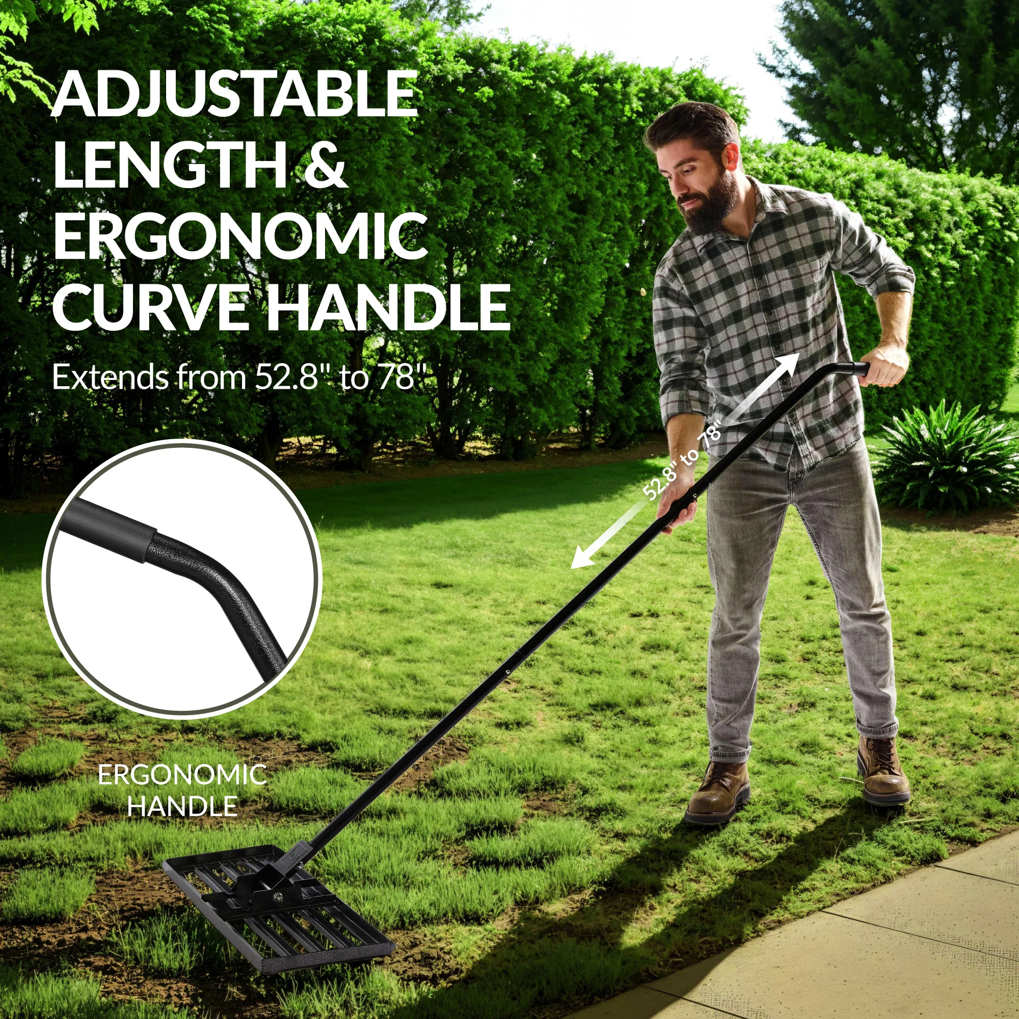 Lawn Leveling Rake, 30" x 10", Extra Long 78" handle - Image 6
