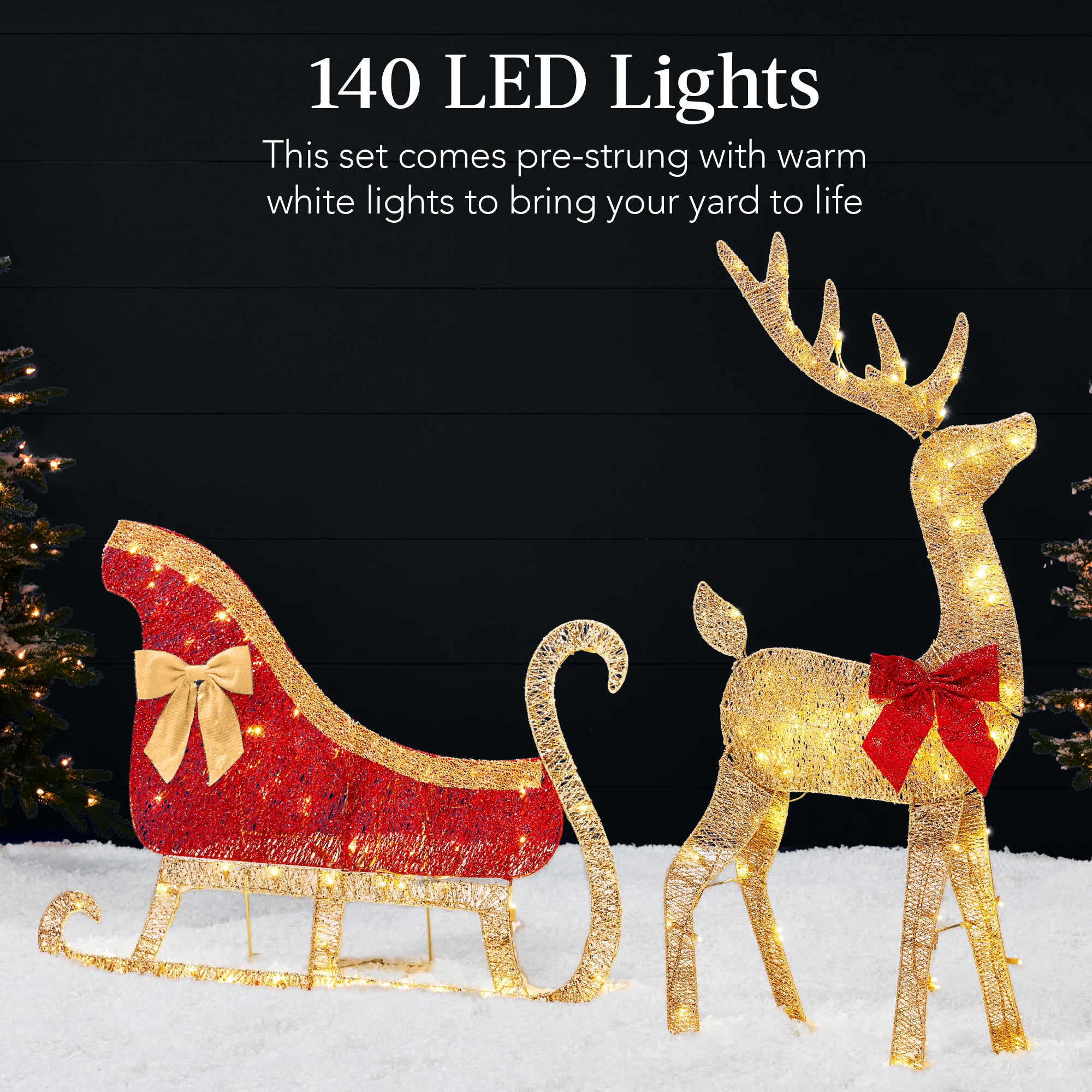 Lighted 2D Outdoor Christmas Reindeer & Sleigh Set w/ Warm White LED Lights - Image 4