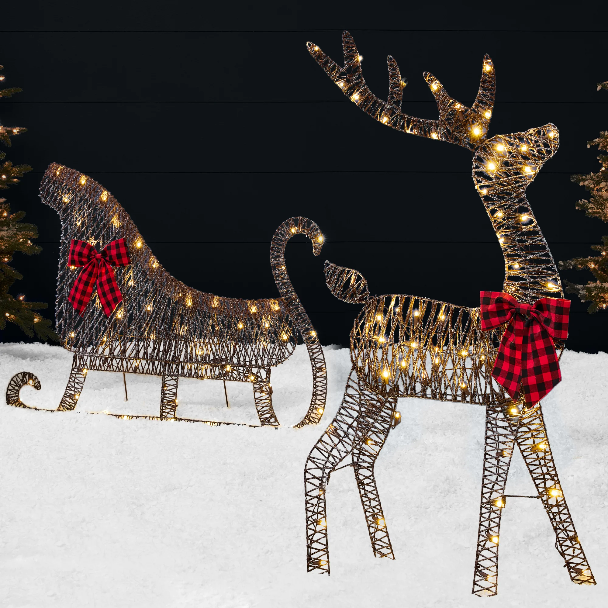 Lighted 2D Outdoor Christmas Reindeer & Sleigh Set w/ Warm White LED Lights - Image 8