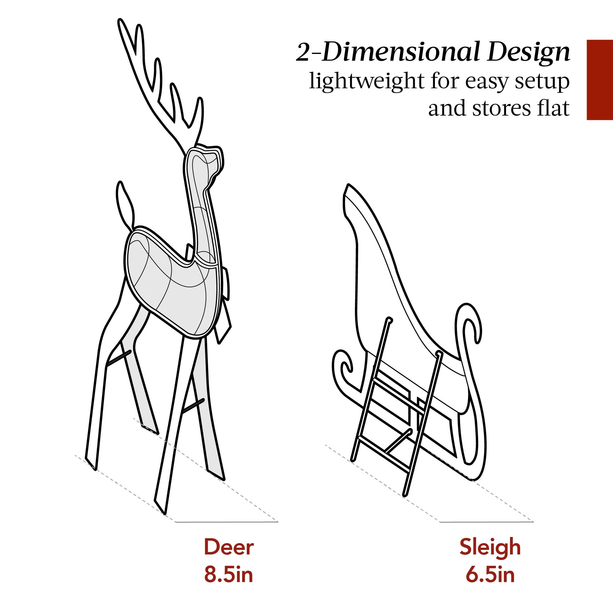 Lighted 2D Outdoor Christmas Reindeer & Sleigh Set w/ Warm White LED Lights - Image 9