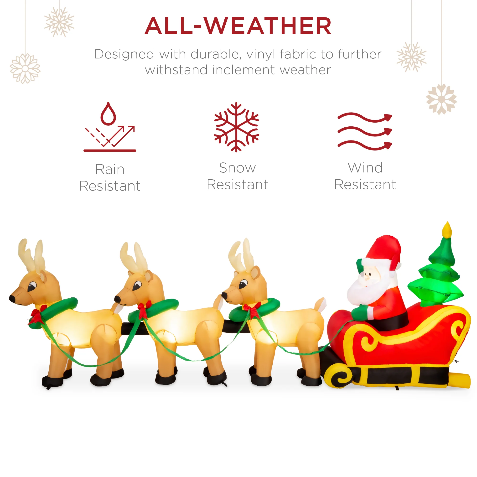 Lighted Inflatable Santa Claus & Reindeer Christmas Decoration - 9ft - Image 4