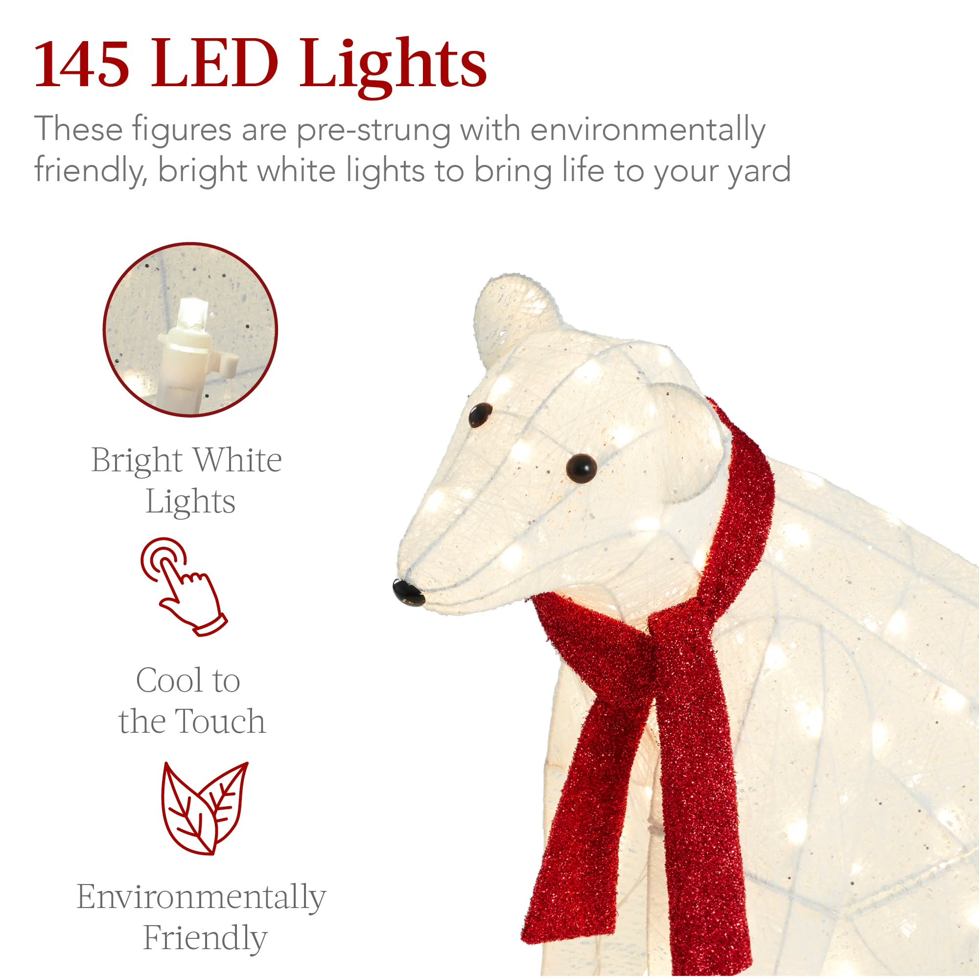 2-Piece Lighted Polar Bear Family Outdoor Decor Set w/ LED Lights - Image 3