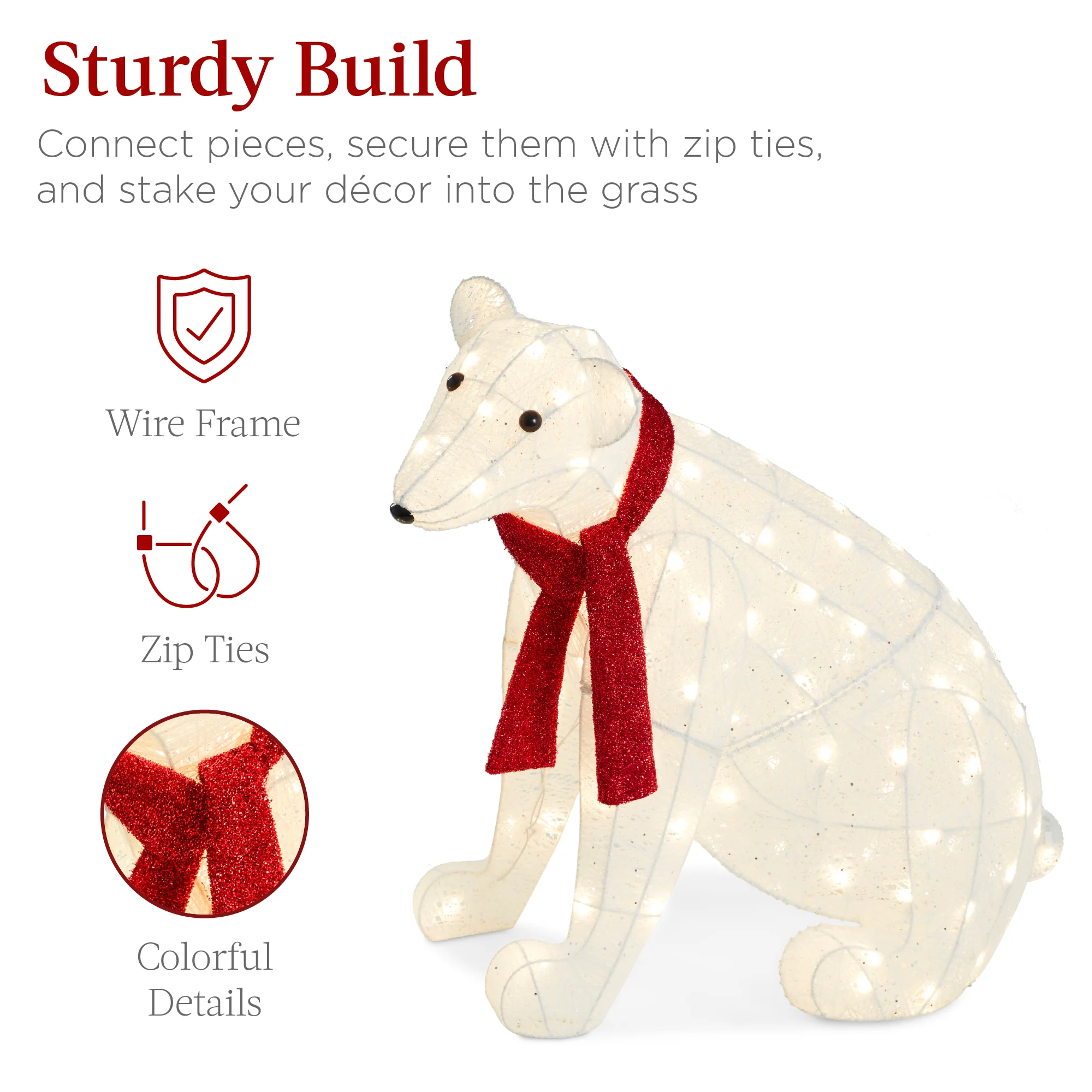 2-Piece Lighted Polar Bear Family Outdoor Decor Set w/ LED Lights - Image 4