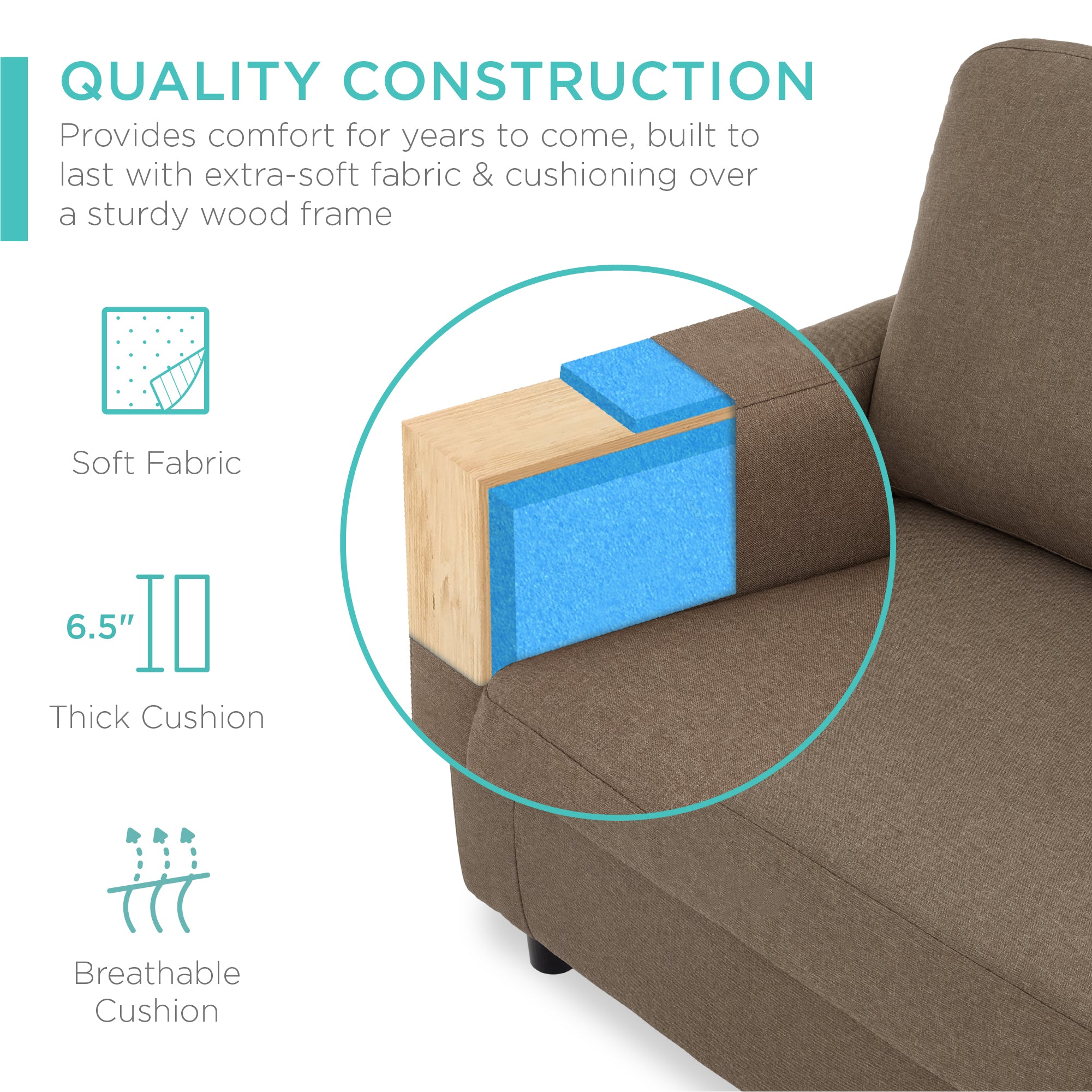 Upholstered Sectional Sofa Couch w/ Chaise Lounge, Reversible Ottoman Bench - Image 11
