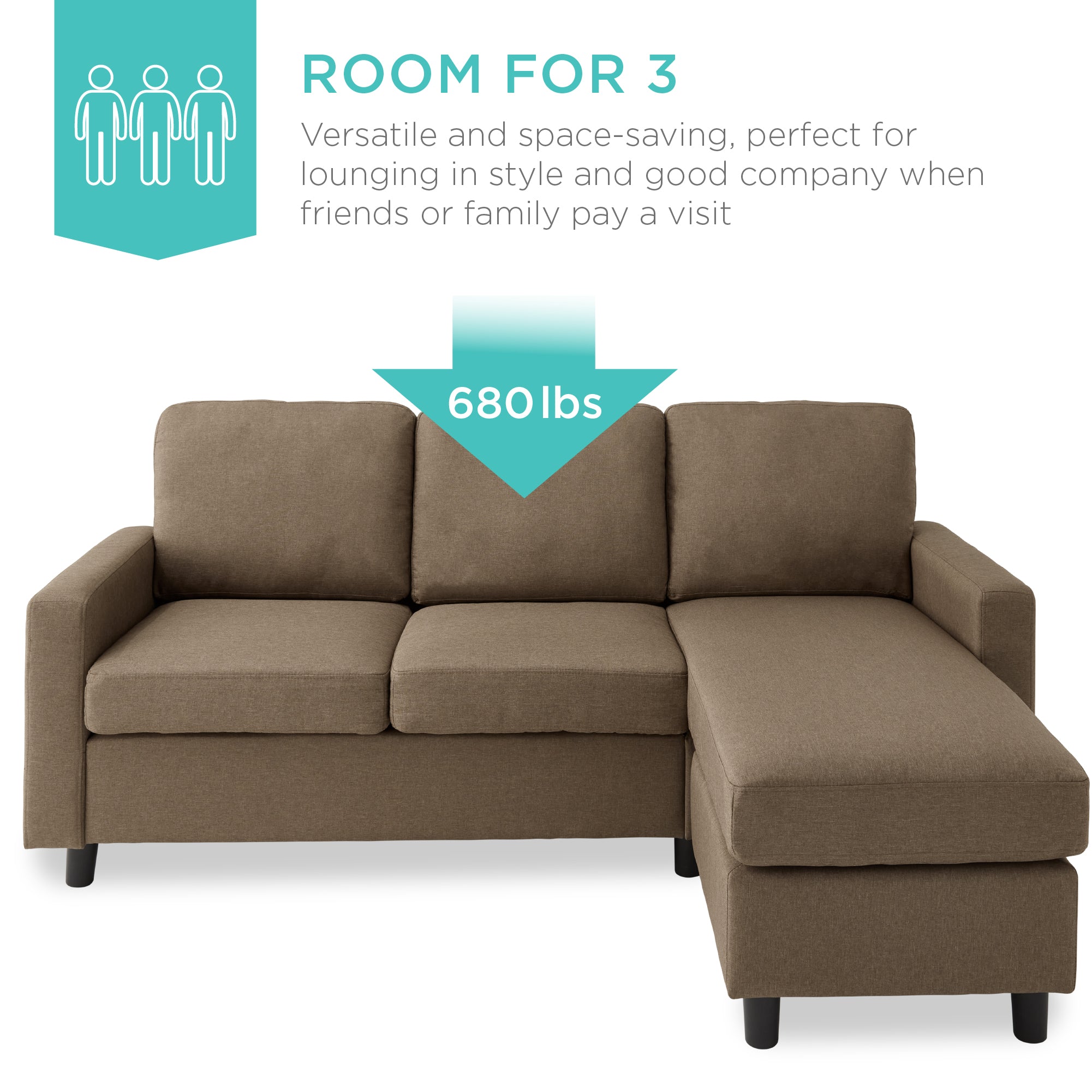 Upholstered Sectional Sofa Couch w/ Chaise Lounge, Reversible Ottoman Bench - Image 12
