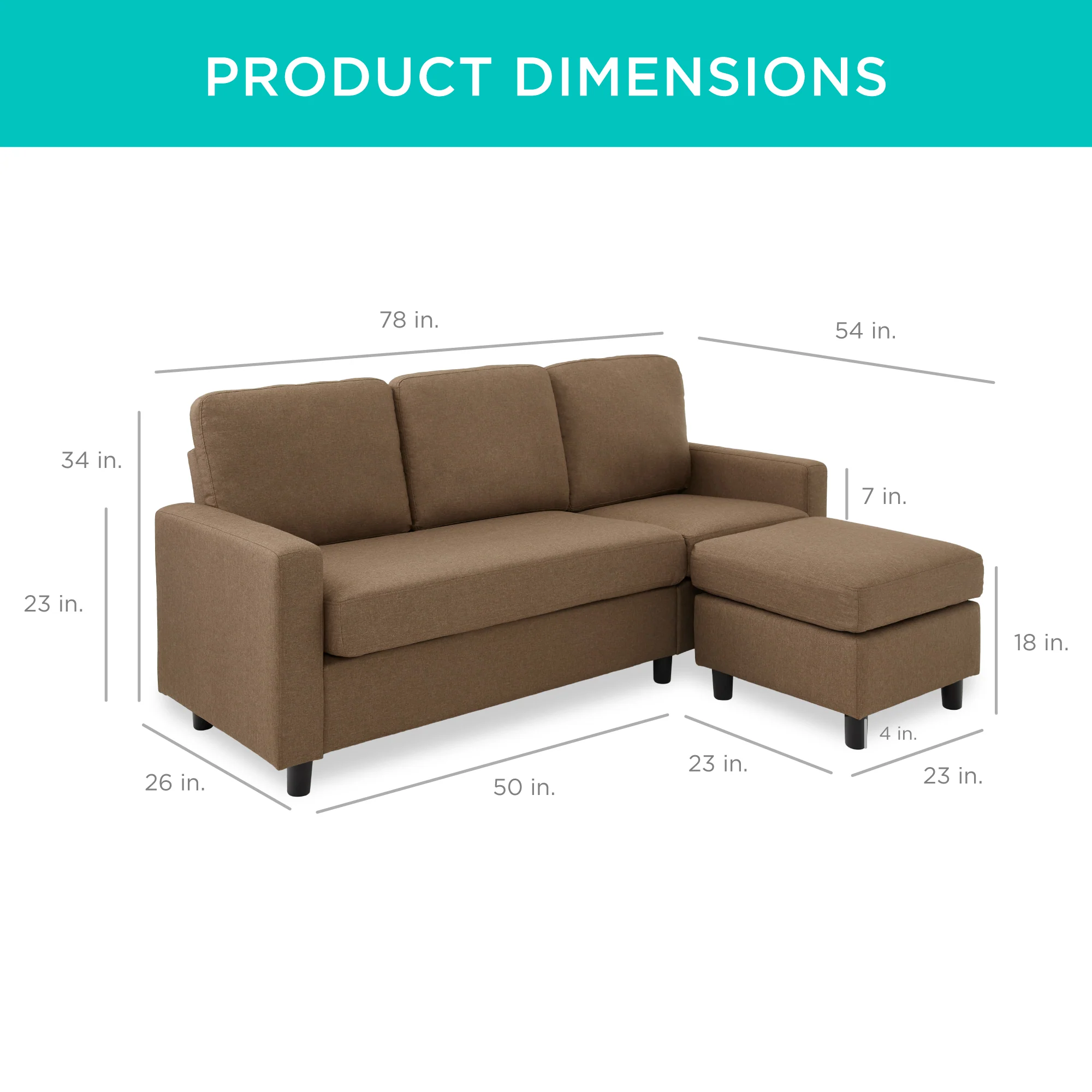 Upholstered Sectional Sofa Couch w/ Chaise Lounge, Reversible Ottoman Bench - Image 14