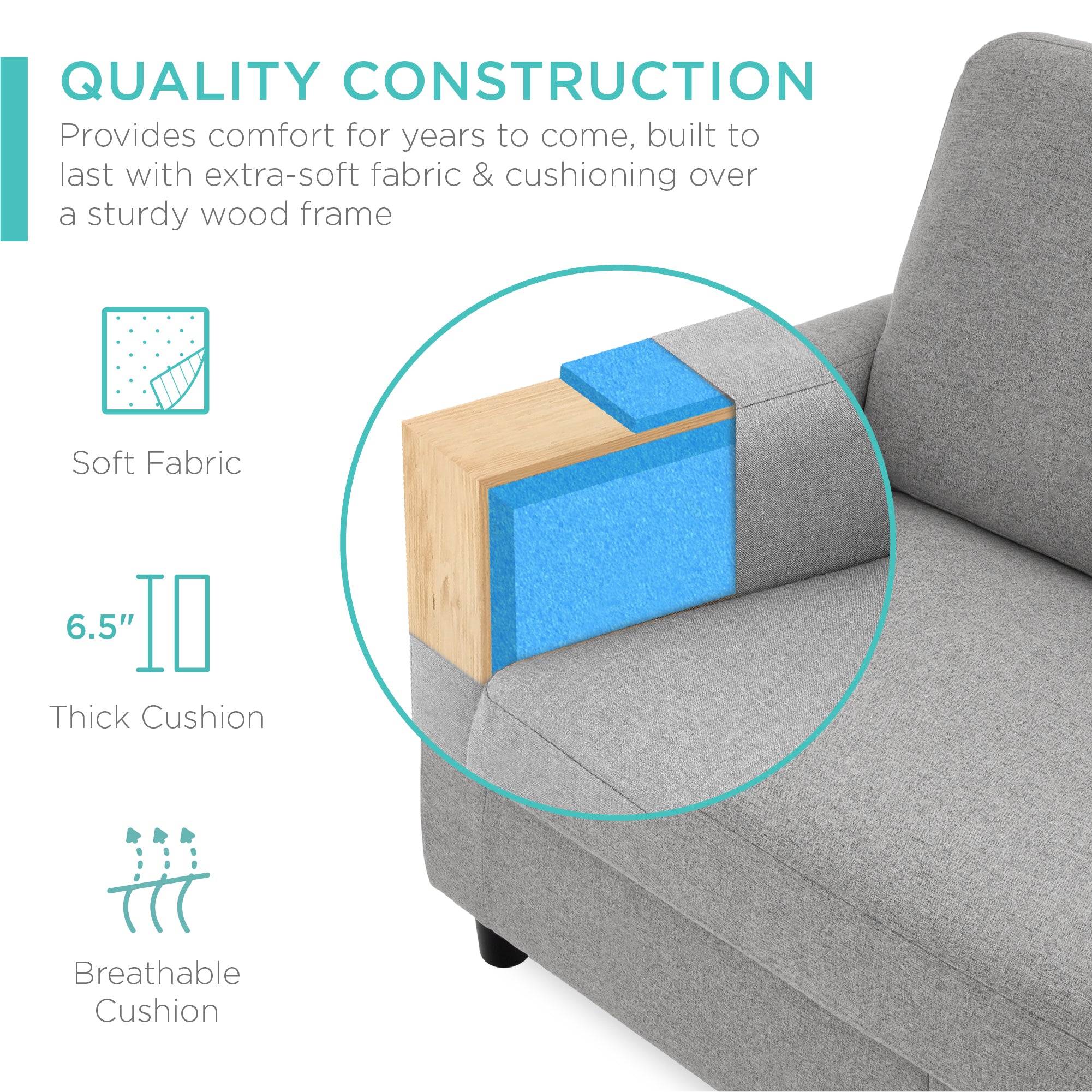 Upholstered Sectional Sofa Couch w/ Chaise Lounge, Reversible Ottoman Bench - Image 18