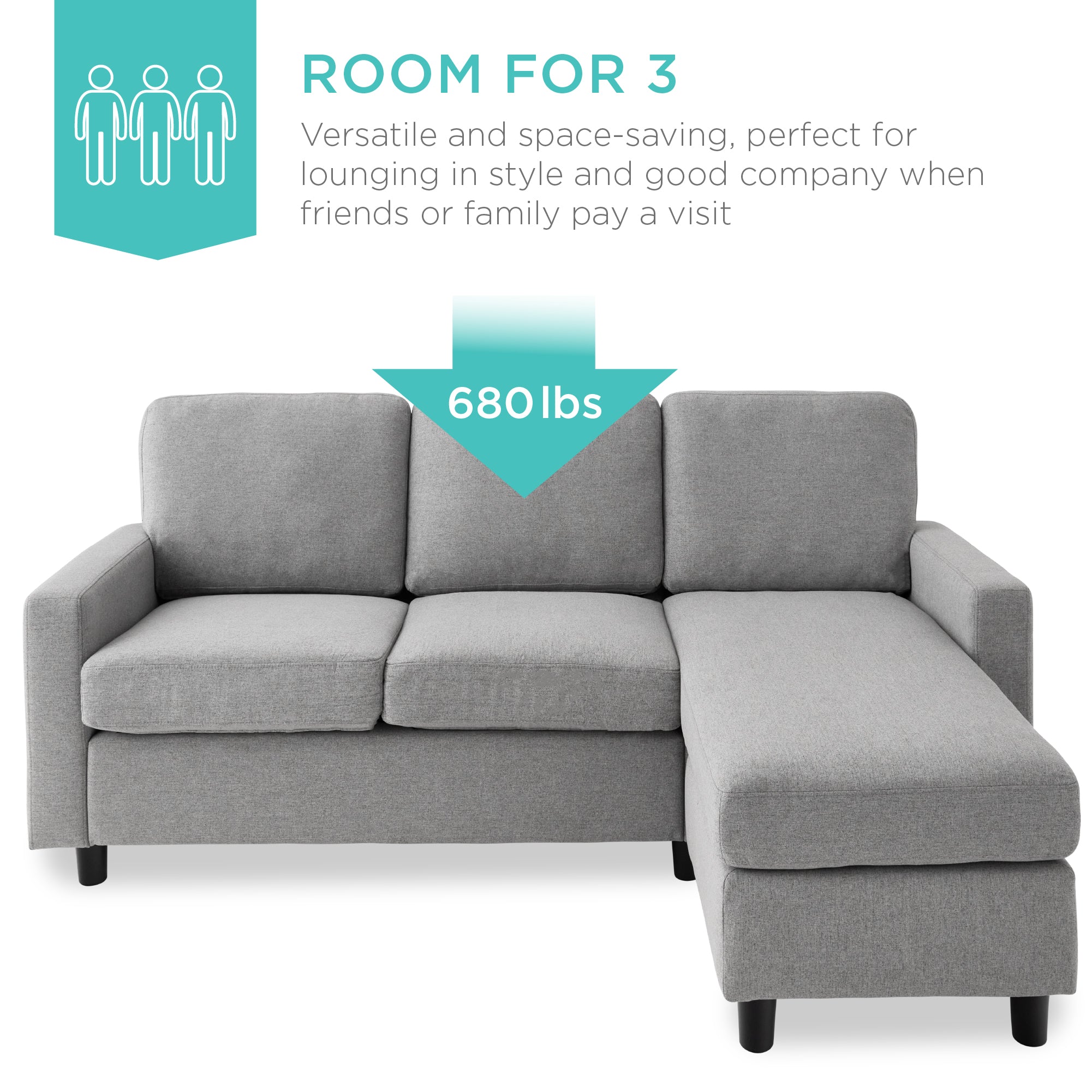 Upholstered Sectional Sofa Couch w/ Chaise Lounge, Reversible Ottoman Bench - Image 19