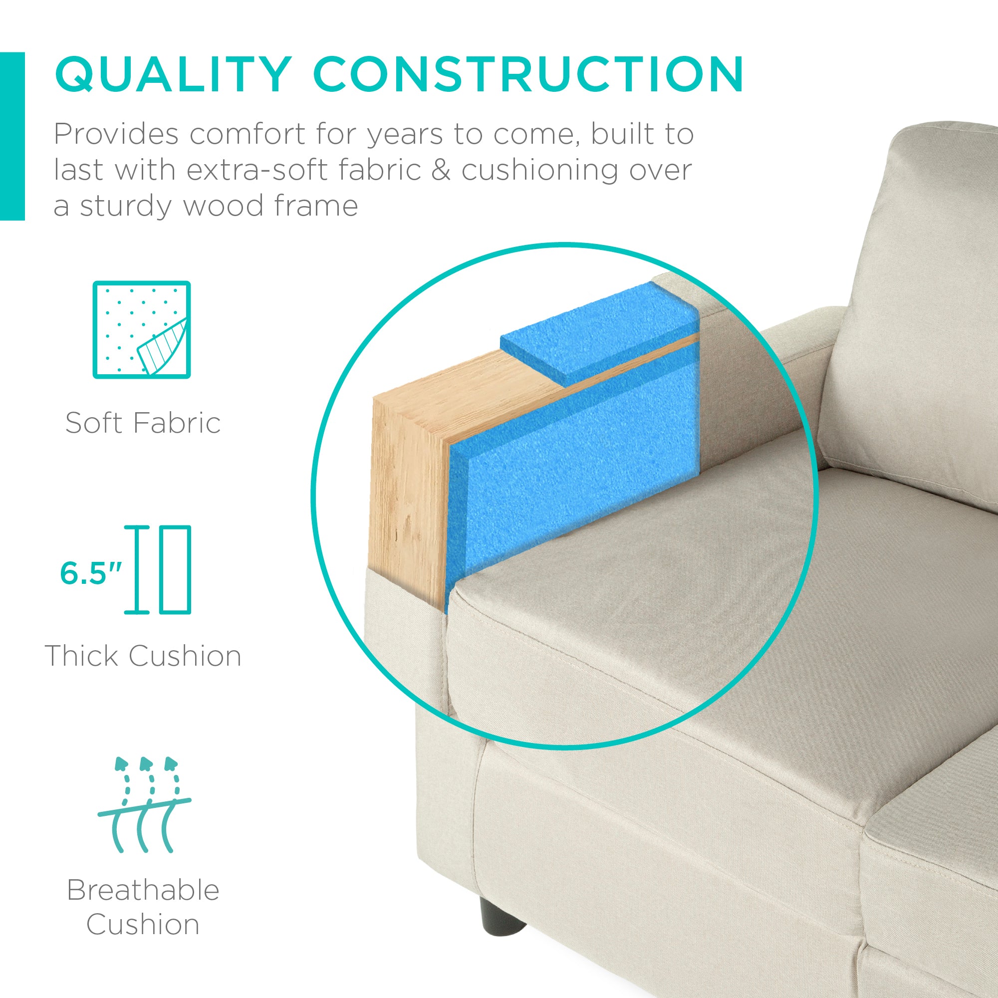 Upholstered Sectional Sofa Couch w/ Chaise Lounge, Reversible Ottoman Bench - Image 25