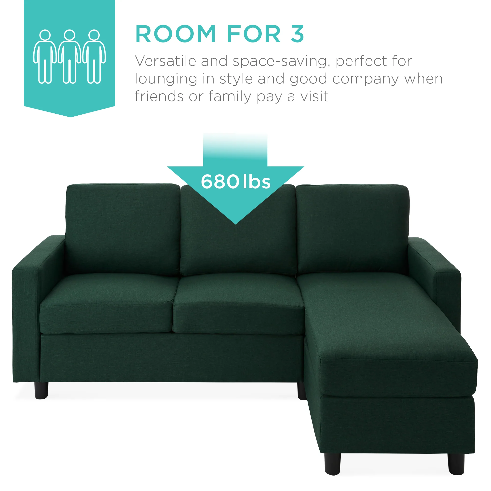 Upholstered Sectional Sofa Couch w/ Chaise Lounge, Reversible Ottoman Bench - Image 33