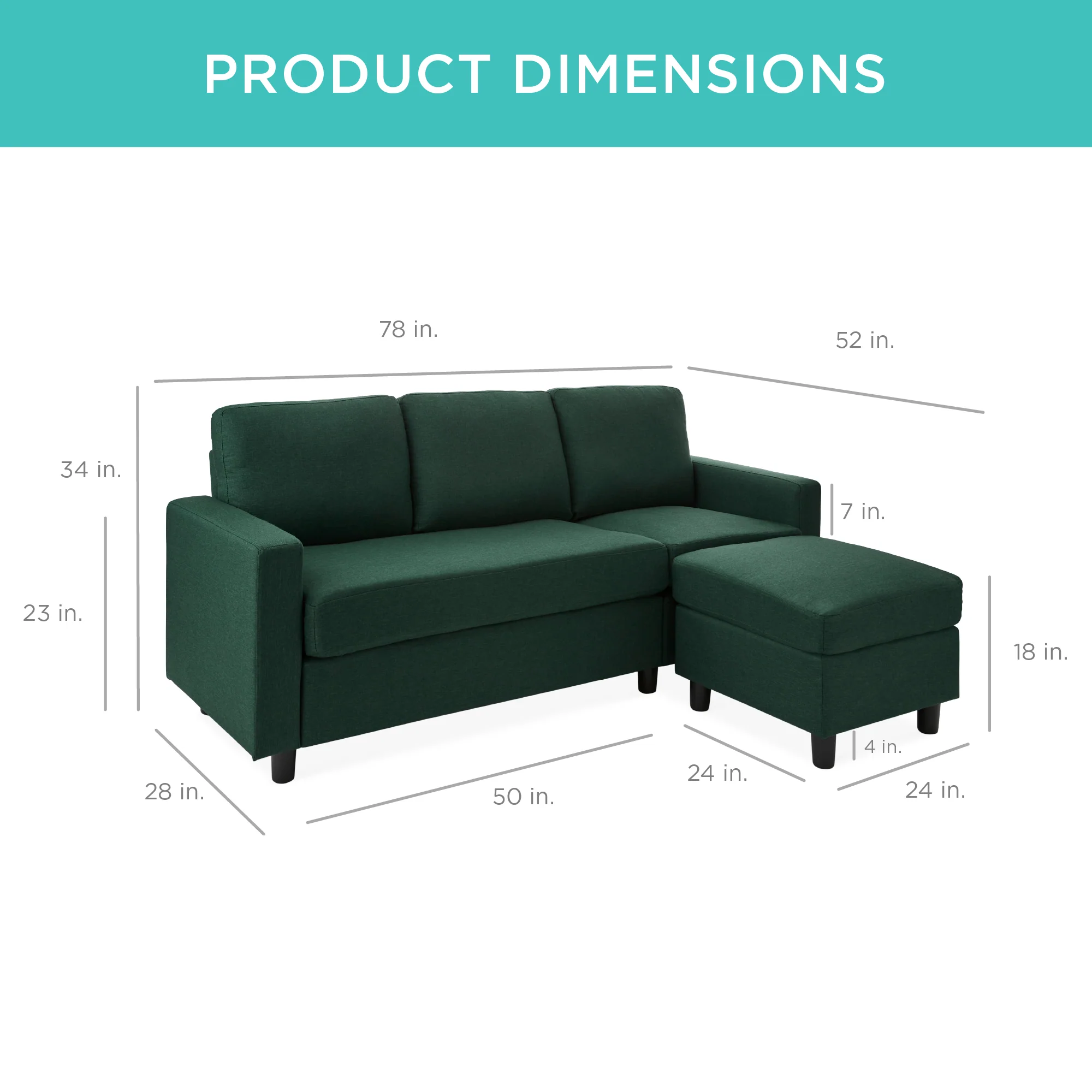 Upholstered Sectional Sofa Couch w/ Chaise Lounge, Reversible Ottoman Bench - Image 35
