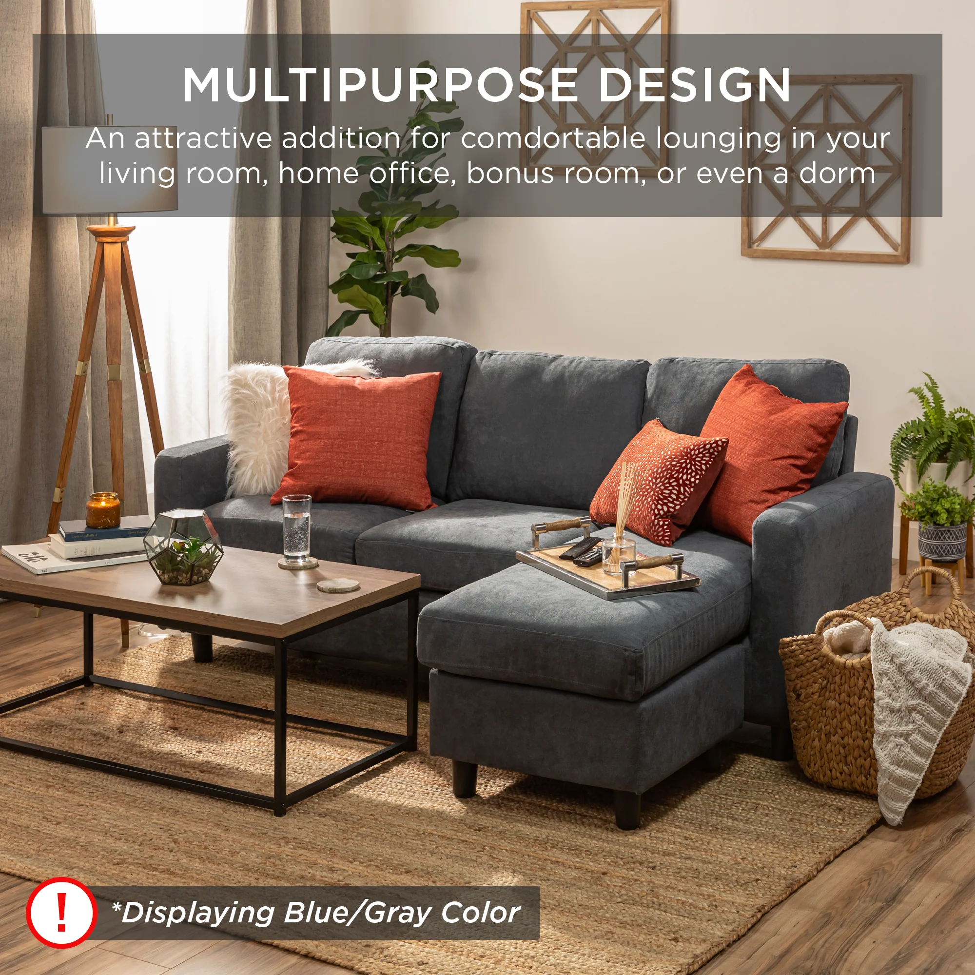 Upholstered Sectional Sofa Couch w/ Chaise Lounge, Reversible Ottoman Bench - Image 38